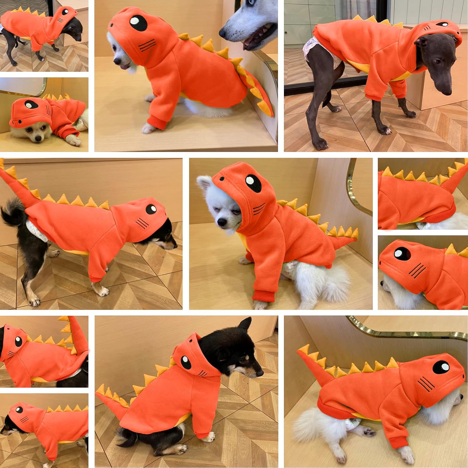 Lelepet Dinosaur Costume - Large Dog Halloween Costume, Warm Fleece Hoodie for Large Dogs, Dog Coat, Thick Sweatshirt, French Bulldog, Beagle, Lab, Dachshund, Greyhound, Pitbull, Orange （XS-2XL