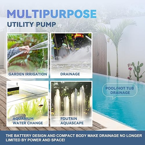 Miniatura 6 de Poafamx Bomba de agua sumergible inalámbrica de 21 V, bomba de sumidero alimentada por batería de 1100 GPH 4.0Ah, bomba de transferencia de agua