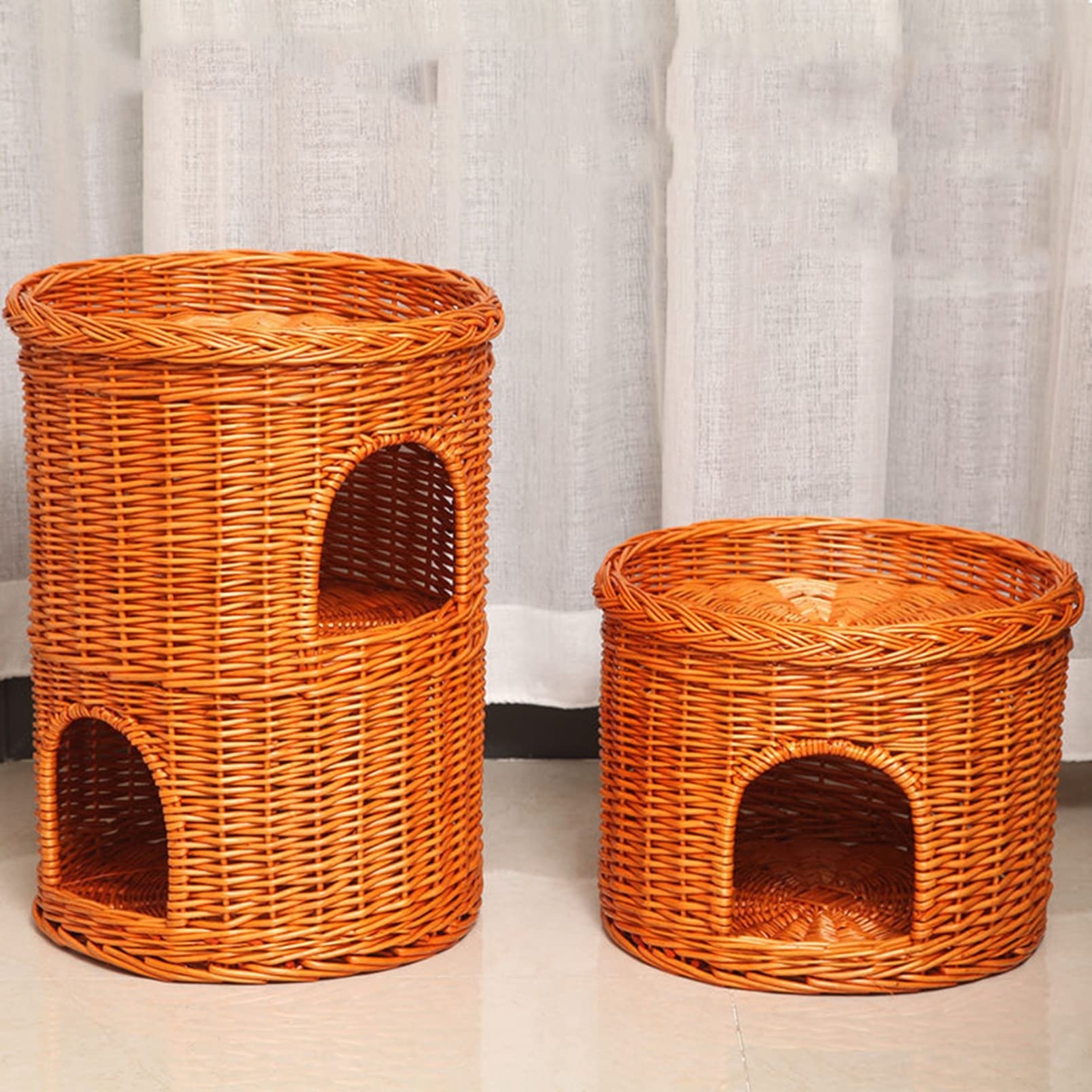 柳編みハウス二層 犬 猫カゴ ペットベッド ラタン ペット用天然素材 細工品 Amazon.co.jp: 柳編みハウス 二層 犬 猫カゴ ペットベッド