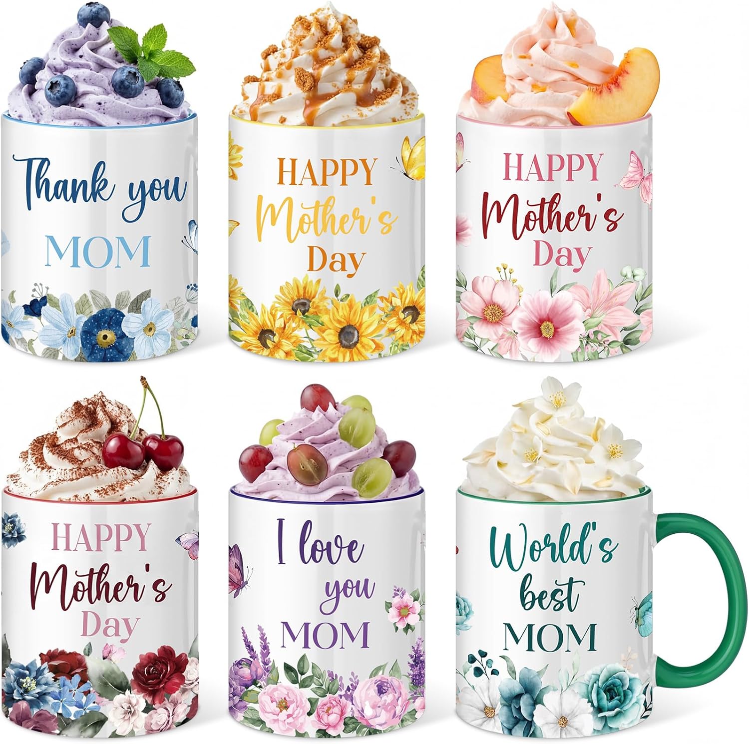 6 Pack Gifts Coffee Mug for Mom 11oz Mothers Day Cup Bulk Ceramic Floral Cups with Encouraging Words Ideas Mom Affirmation Gifts for Mother Women Birthday