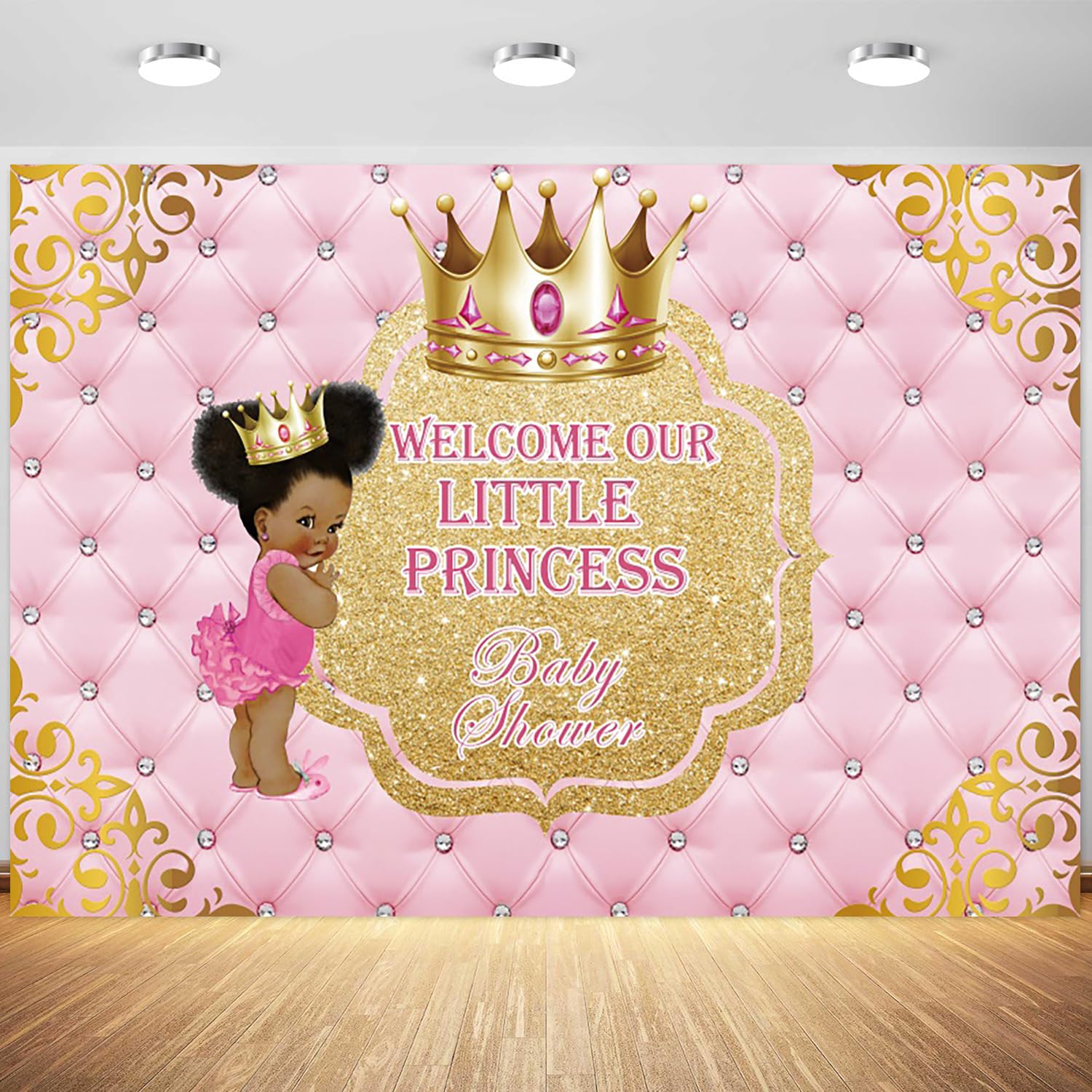 7x5ft Baby Shower Backdrop for Girl Pink Gold Crown Photography Background Little Princess Baby Shower Party Decoration Supplies Photo Booth Props