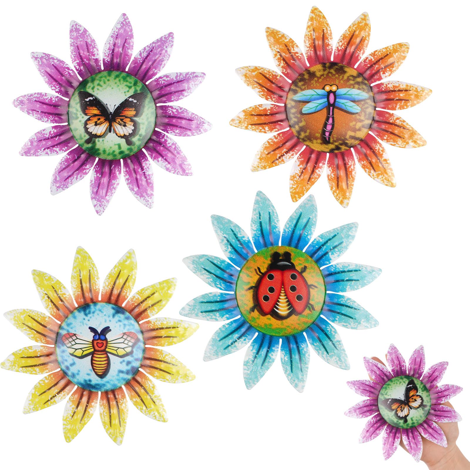 4 Pcs Metal Sunflower Garden Ornaments Outdoor, Colorful Wall Art Decor
