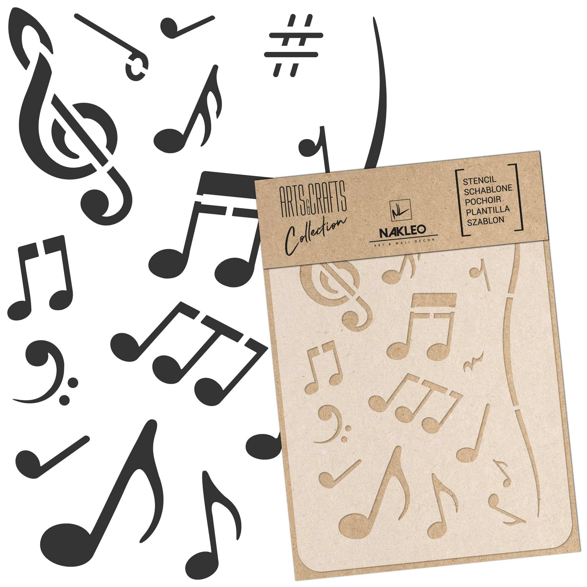 NAKLEO Painting Stencil for Crafts A4 21x30cm, Notes Musical Treble Clef Pattern, Reusable Plastic DIY & Scrapbooking Drawing Template, Decoupage Art Home Decor, Wall Wood Fabric Furniture — image 1