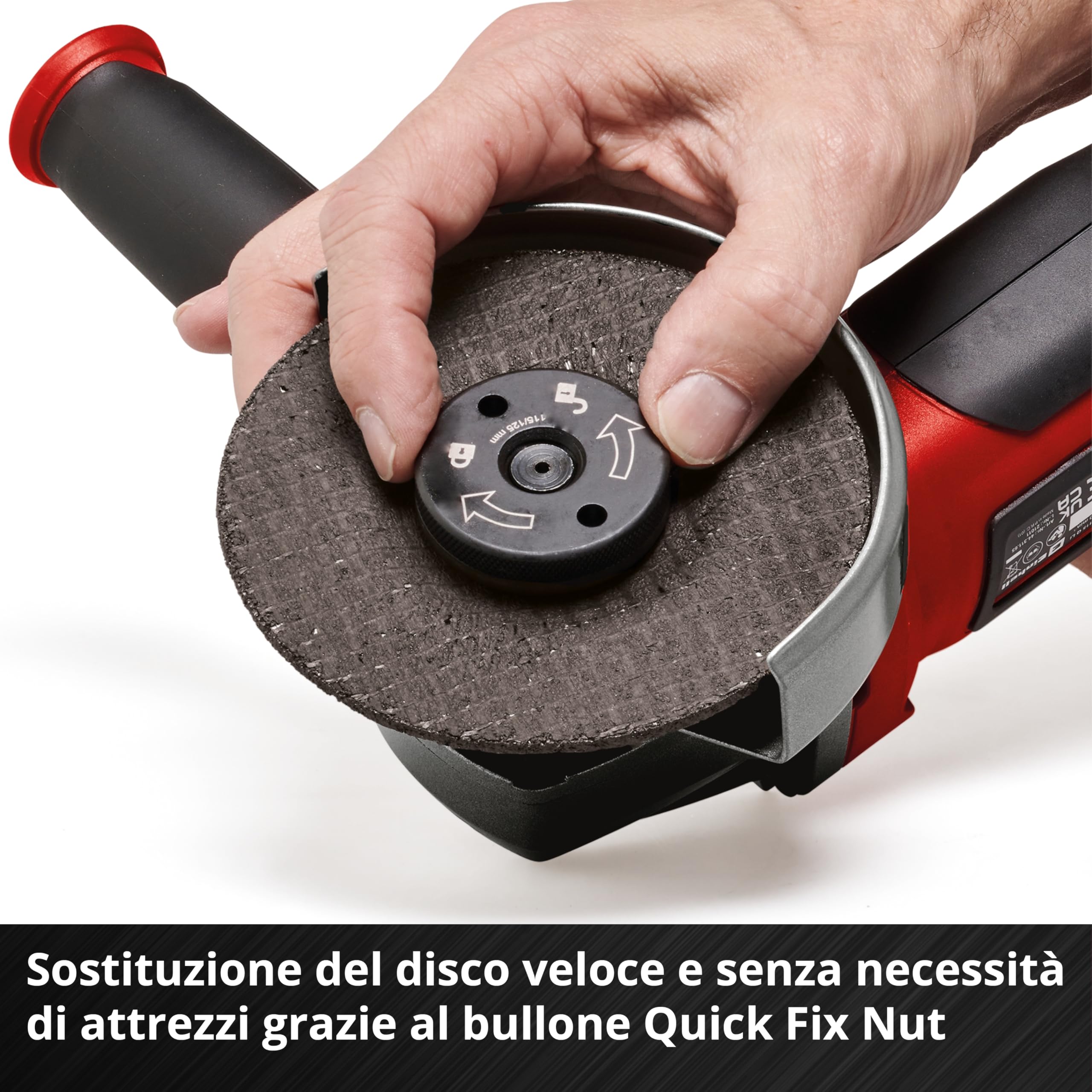 Einhell Smerigliatrice angolare a batteria TE-AG 18/115 Q Li-Solo Power X-Change (18 V, 115 mm di diametro, profondità di taglio 28 mm, scanalatura Quick Fix senza disco da taglio, senza batteria)