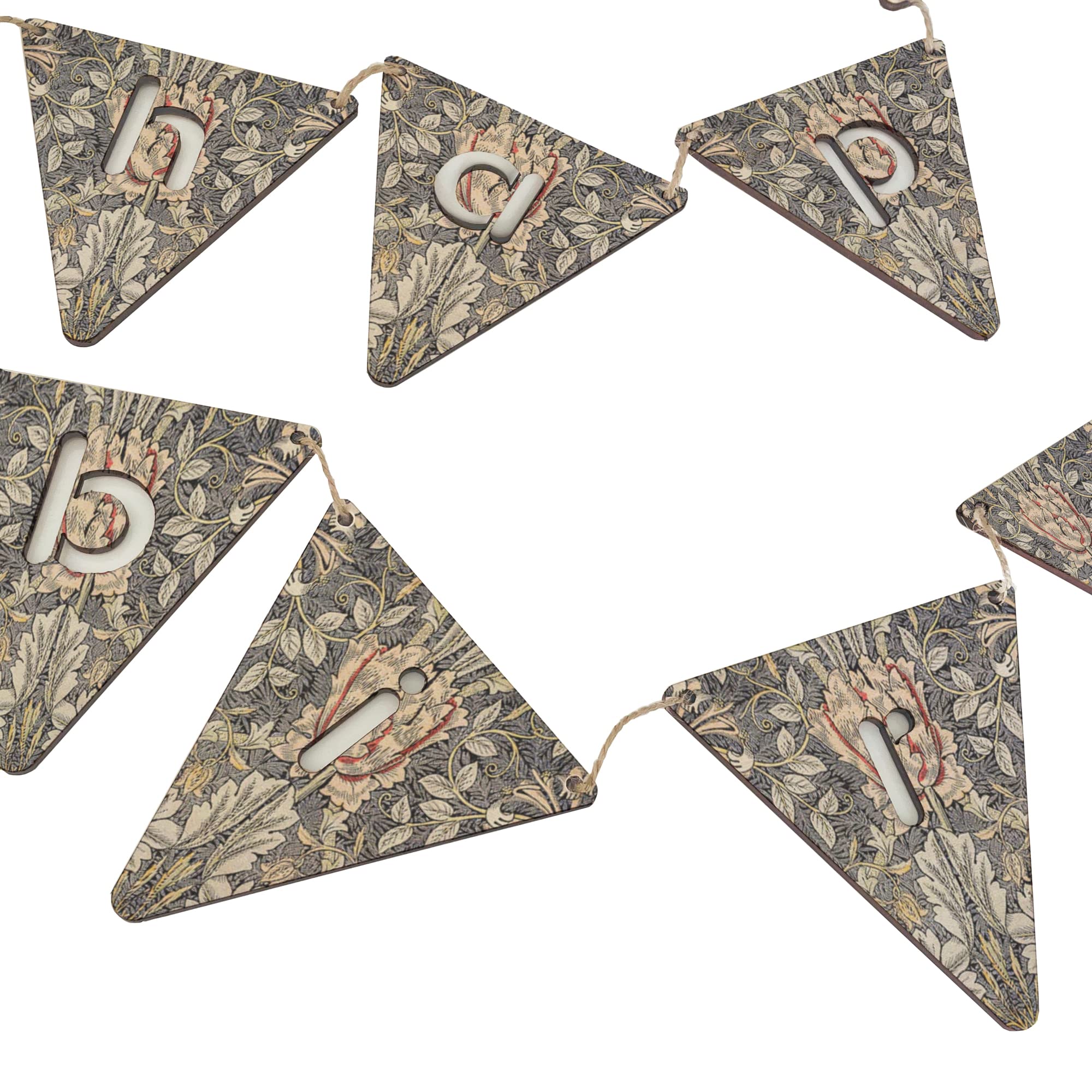 stika.co Banderines de Madera Personalizados de Feliz cumpleaños, decoración de Fiesta con impresión Divertida, impresión de William Morris, decoración Duradera del hogar