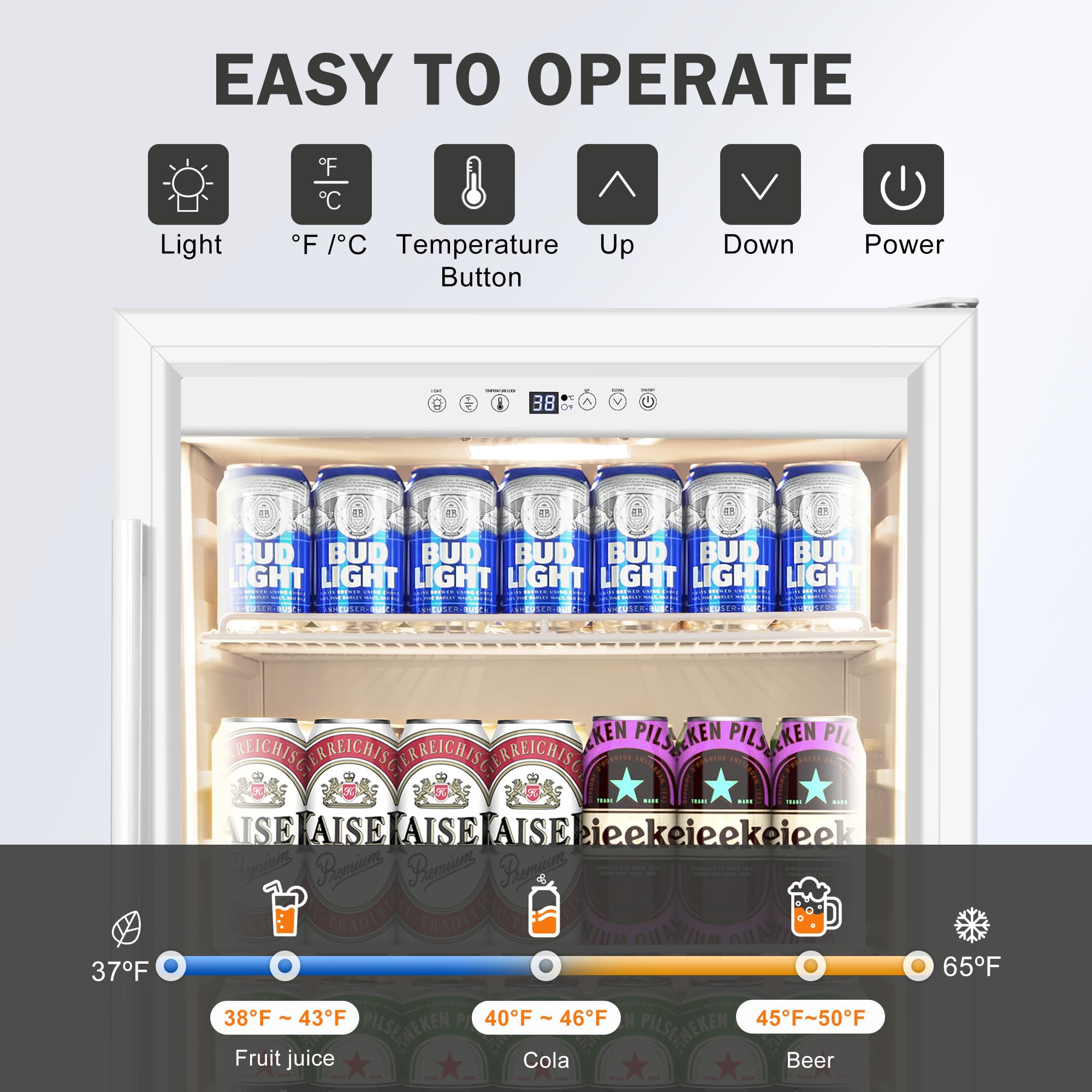 Velieta Beverage Refrigerator 24 Inch Drink Fridge, Beer Fridge, 150 Cans Beverage Cooler, Under Counter Refrigerator, Drink Cooler Undercounter Outdoor Refrigerators, Single Glass Door Bar Fridge on Fridge.com - View 3