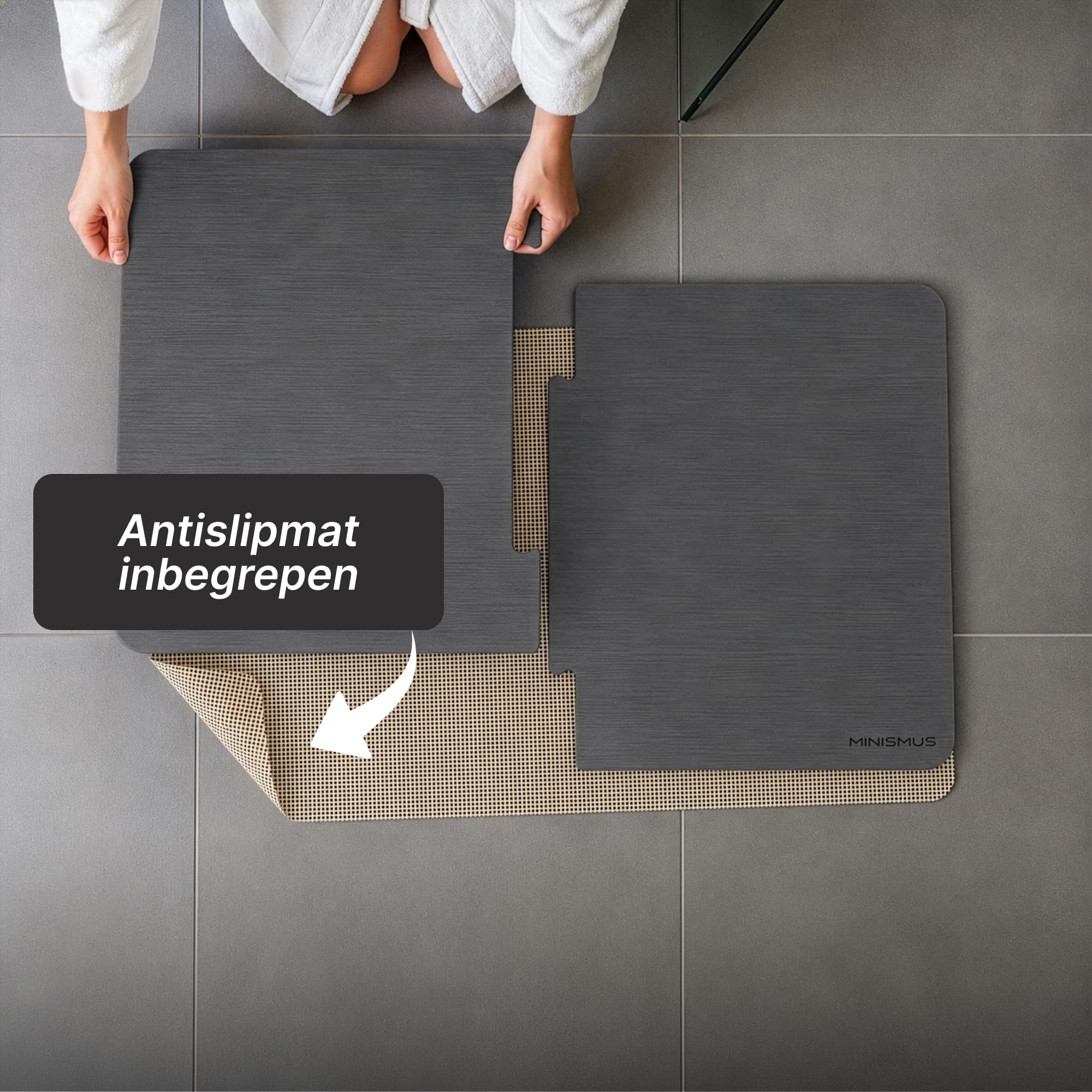 Minismus Mata łazienkowa z kamienia 80 x 50 cm Diatomite Stone Bath Mat, mata kamienna do łazienki, mata prysznicowa, szybkoschnąca, rozmiar XL, Kieselgurmatte (ciemnoszara)