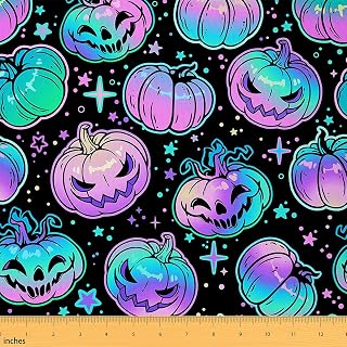 Pumpkin Fabric by The Yard,Gradient Halloween Upholstery Fabric,Pumpkin Lantern Indoor Outdoor Fabric,Glitter Starry Stars DIY Waterproof Fabricfor Quilting Sewing,Purple Black,1 Yard