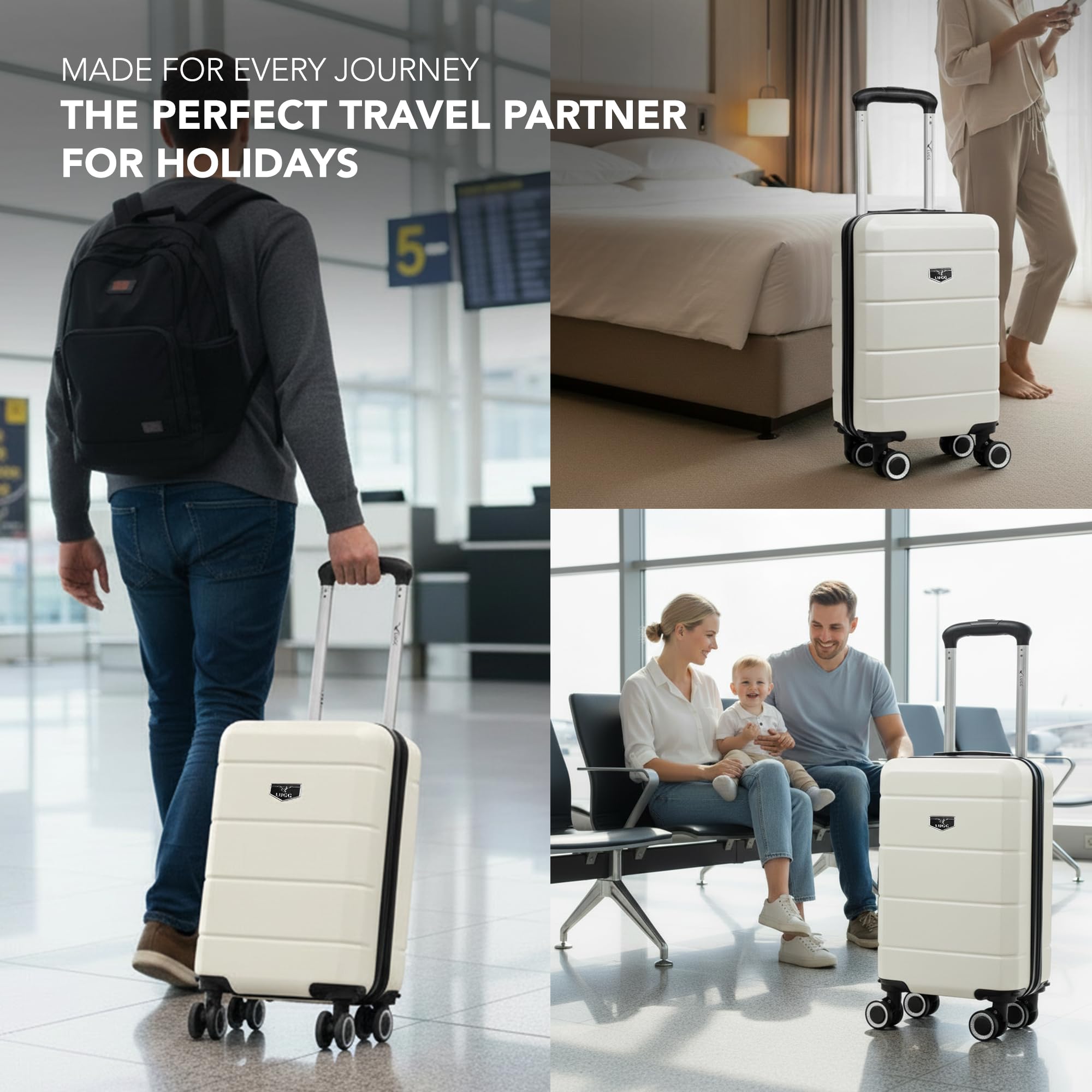 LUGG - Jetset 40cm Suitcase - 40x30x20cm- Ryanair Compatible - Underseat Size - Hard Shell ABS - Spinner & Removable Wheels - Lightweight Travel Luggage- Cream/Brown — view 74