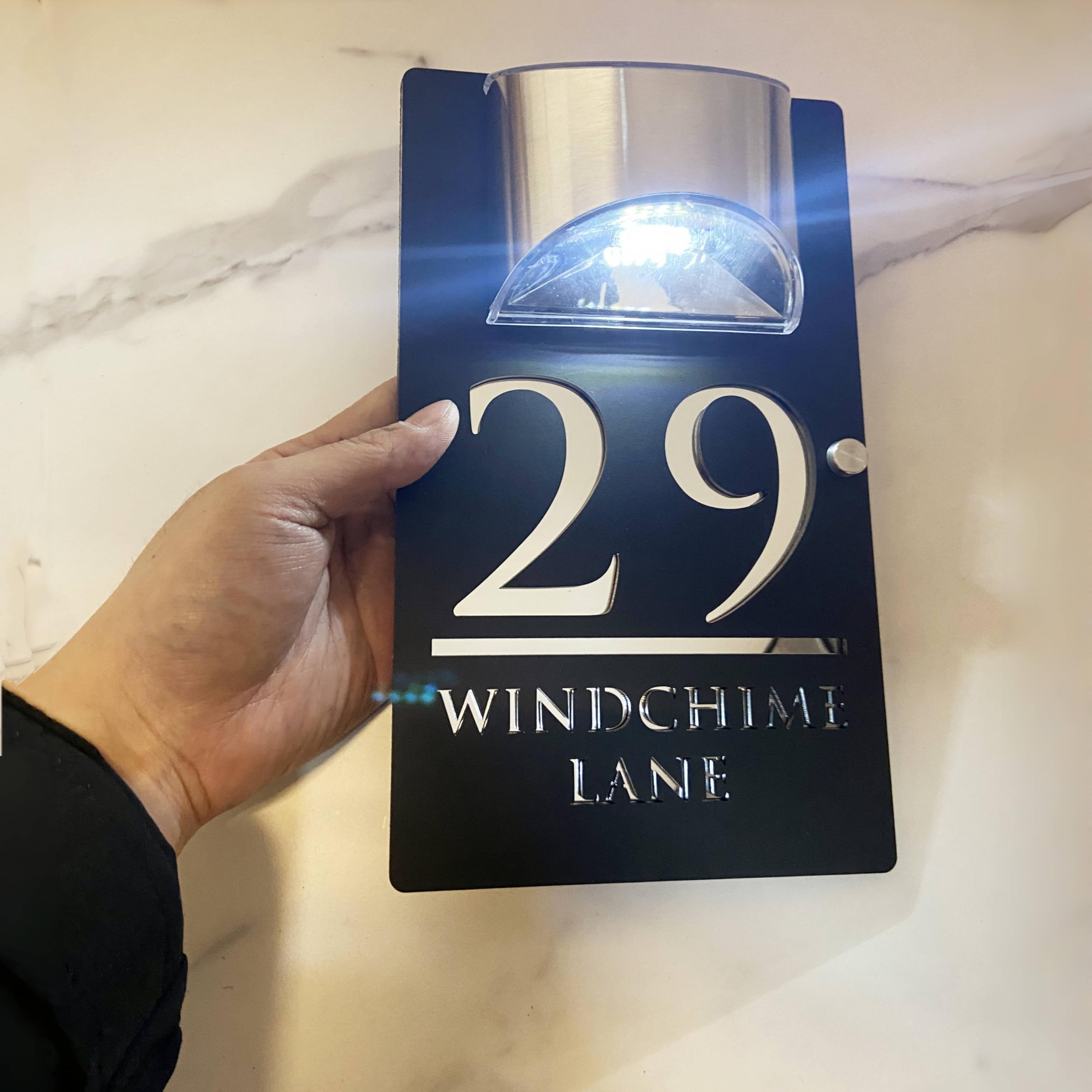 Letrero LED personalizado para número de puerta con energía solar, placa de dirección 3D moderna cortada con láser, letrero de dirección exterior impermeable
