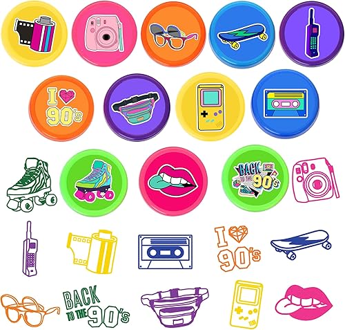 Miniatura 2 de 36 recuerdos de fiesta de los años 90  24 tatuajes temporales y 12 sellos  Ideal para decoración de tarjetas de cumpleaños con temática retro de los