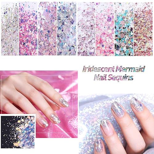 Miniatura 6 de Lentejuelas holográficas con purpurina para uñas, 16 cajas de suministros de arte de uñas, copos 3D, polvo acrílico brillante, polvo plateado,