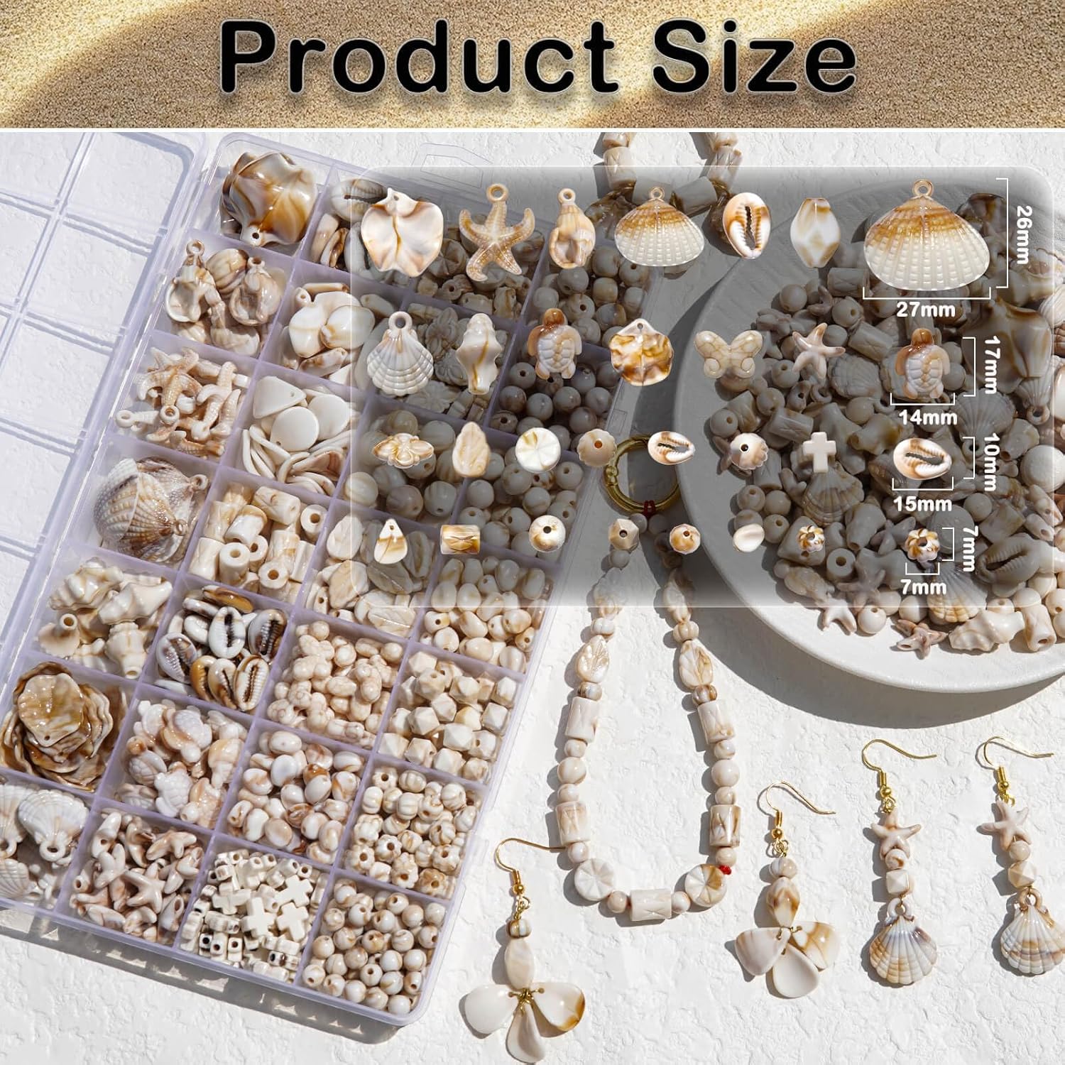 680+Pcs Ocean Beads for Bracelets Making Kit, Imitation Boho Ocean Beach Shell Bead Charms Starfish Beads Summer Sea Dangle Pendant for Jewelry Making Necklace Earring Bracelet Anklet DIY Craft - Image 2