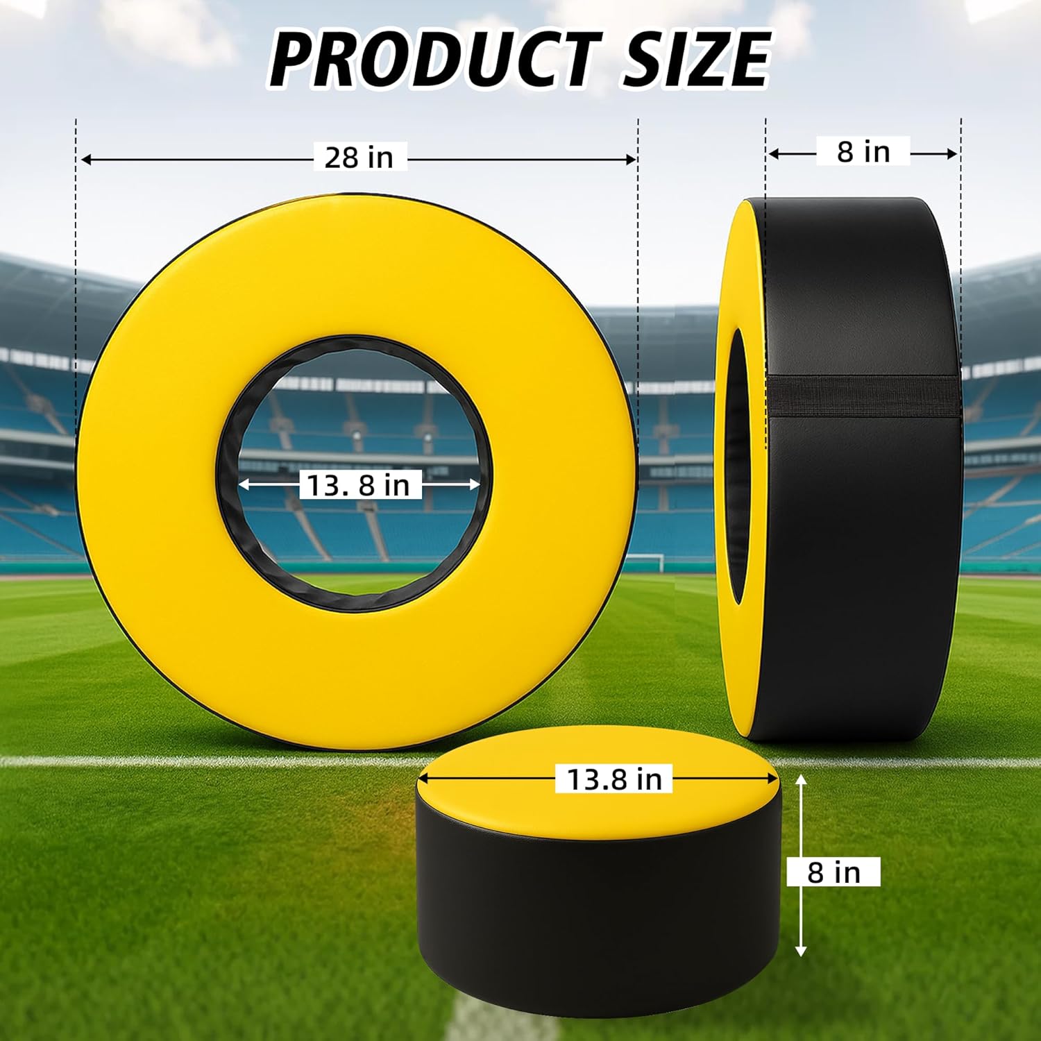 Tackle Wheel and Round Cushion Pad – Durable PU Leather Tackle Dummy with High-Density Foam & Side Strap for Football Youth, Adult Training, Agility & Contact Practice