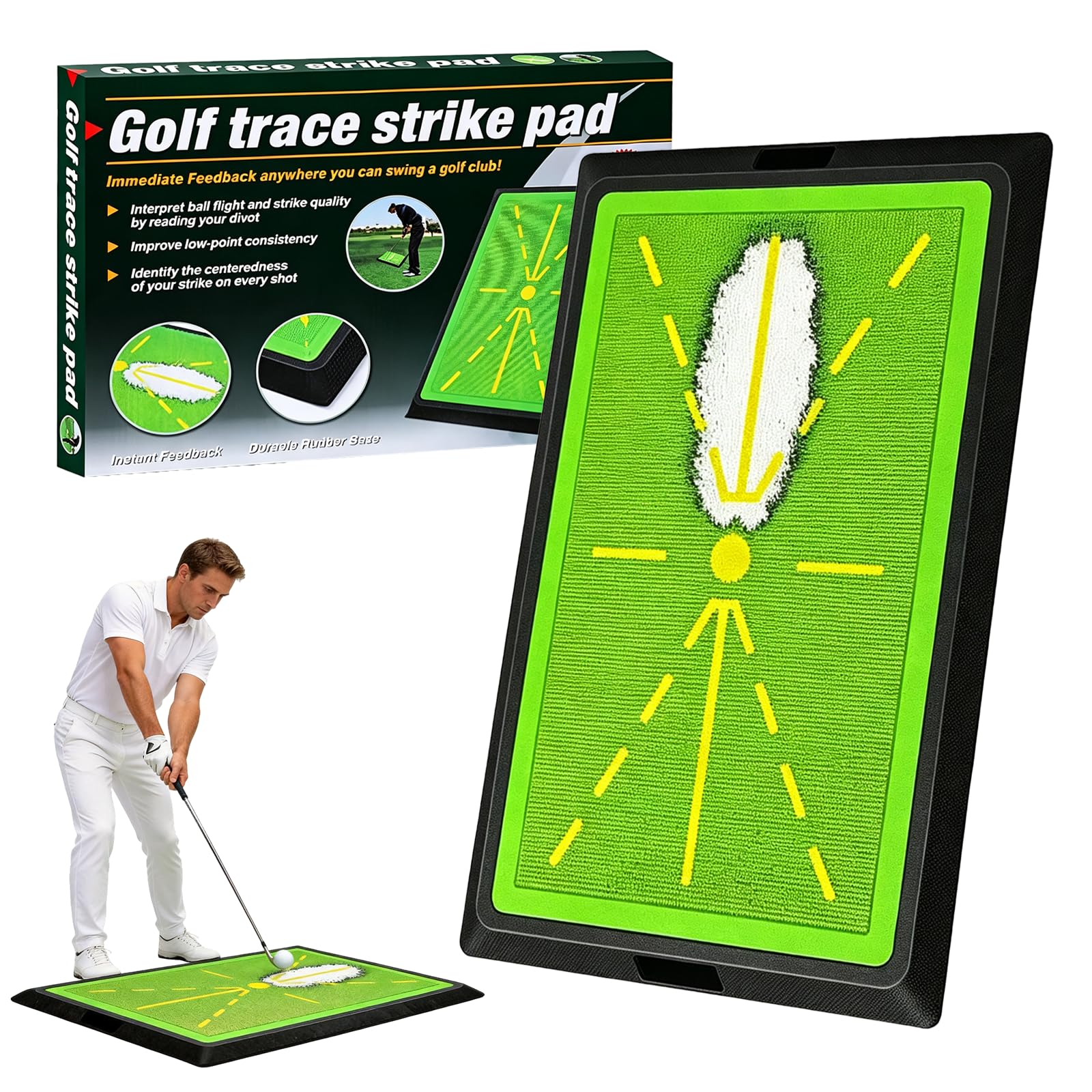 Golf Trainingsmatte, Golf zubehör, Golf-Schwungmatte mit Rutschfester Gummibasis für präzisen Ballkontakt und realistisches Schwung-Feedback, für den Innen- und Außenbereich