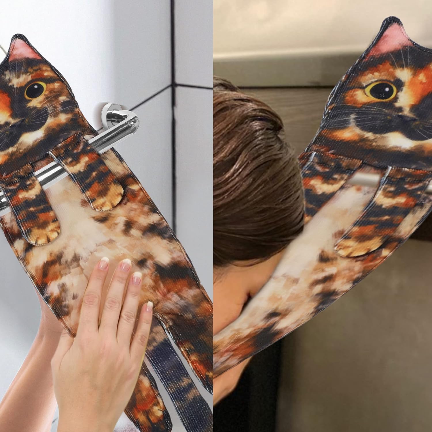 Cat Funny Hand Towels for Bathroom Kitchen- Cute Decorative Kitten Decor Hanging Face Towels- Unique Housewarming Valentines Mothers Birthday Gifts for Women Mom Cat Lovers - Image 6