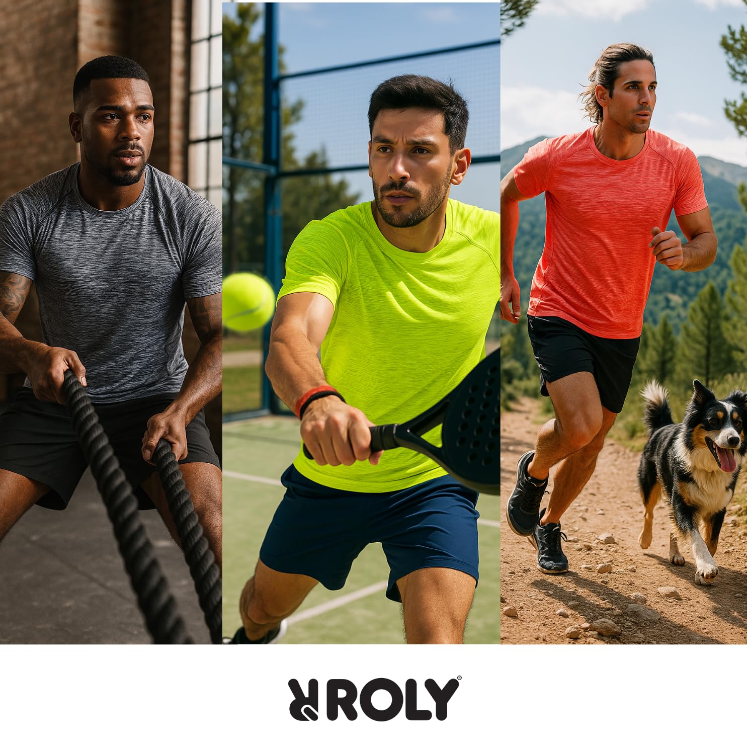 ROLY Pack 5 Camisetas técnicas Hombre Deporte Austin 6654– Tejido Transpirable y Secado rápido | Ideal para Gym, Running, Crossfit, pádel o Uso Diario