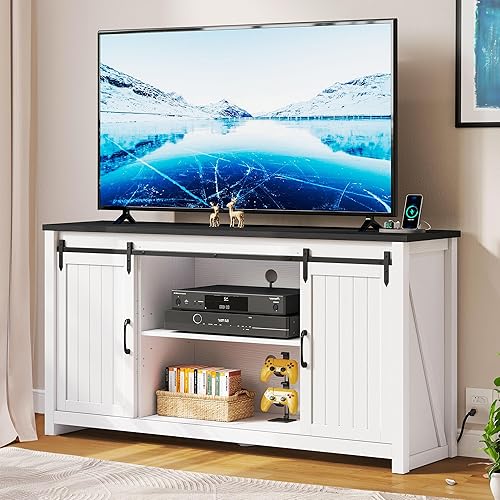 Miniatura 38 de YITAHOME Soporte de TV de granja para soporte de televisión de 65 pulgadas, centro de entretenimiento con armarios de almacenamiento y puertas Roble