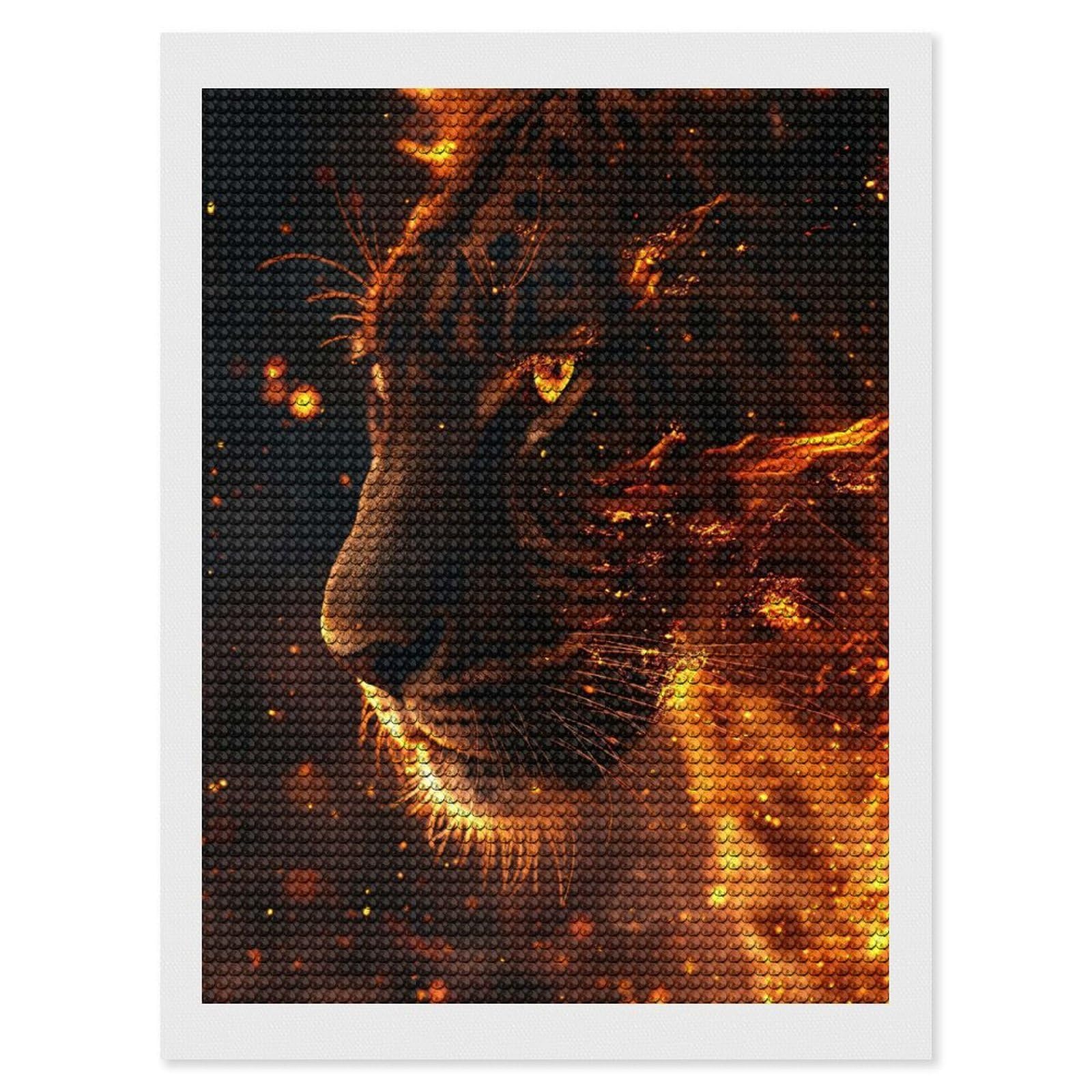 Junmoney Fiery Tiger Portrait(2) Diamond Painting Kit 12"x16", Festive Craft Gift, Bedroom Decor, Full Kit Included, Creative Gift Idea