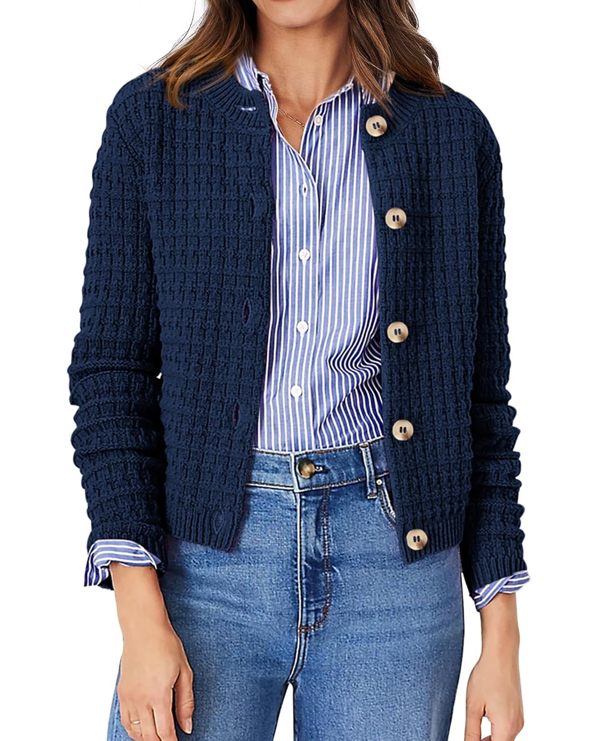 PRETTYGARDEN Womens Knit Cardigan Sweaters Casual Long Sleeve Open Front Button Down Trendy Jackets Outerwear