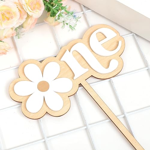 Miniatura 8 de Decoración de madera para pastel de margaritas para 2 cumpleaños, decoración de pastel de segundo cumpleaños, margarita bohemia retro Groovy,