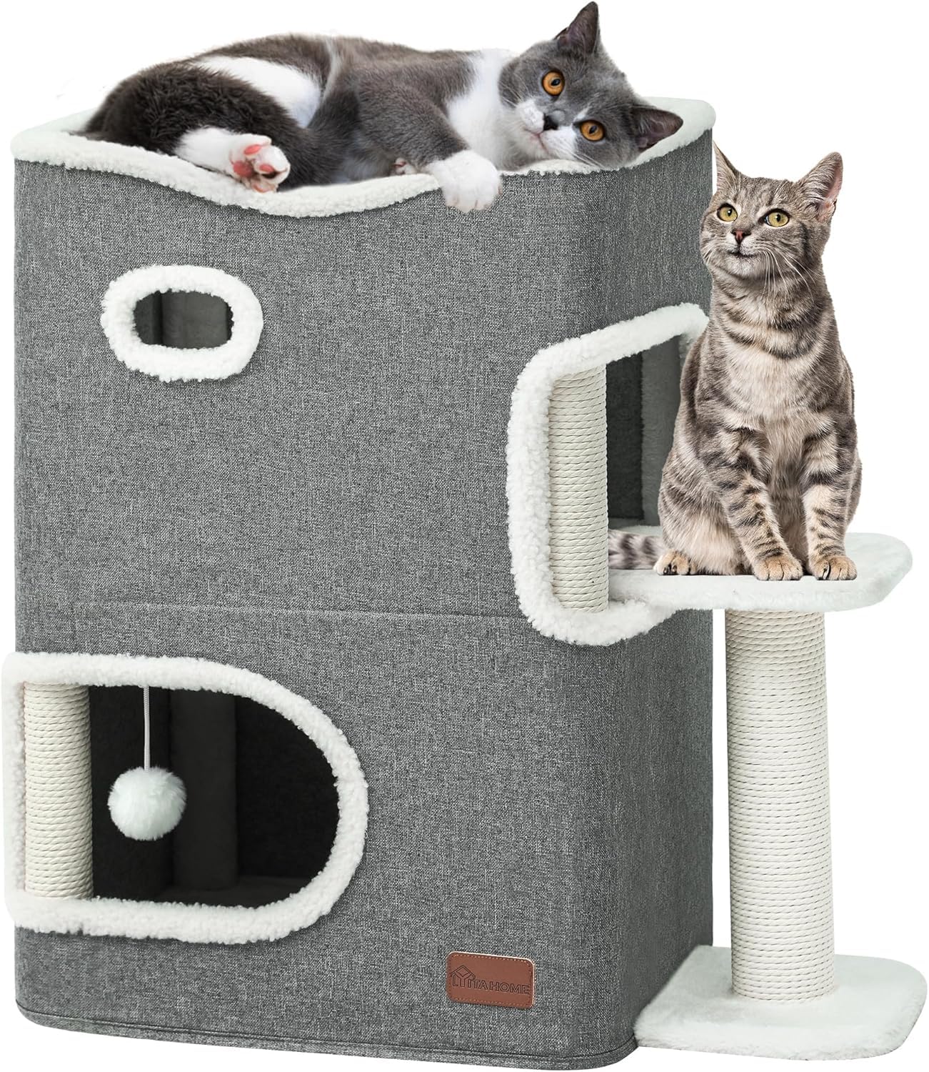 YITAHOME Cat Cave, kitten Beds for Indoor,House with Scratching Post & Ball & Platform, Bed, Basic Tree, Cute Tower, kitten Furniture,Hideaway,Condo (Grey)