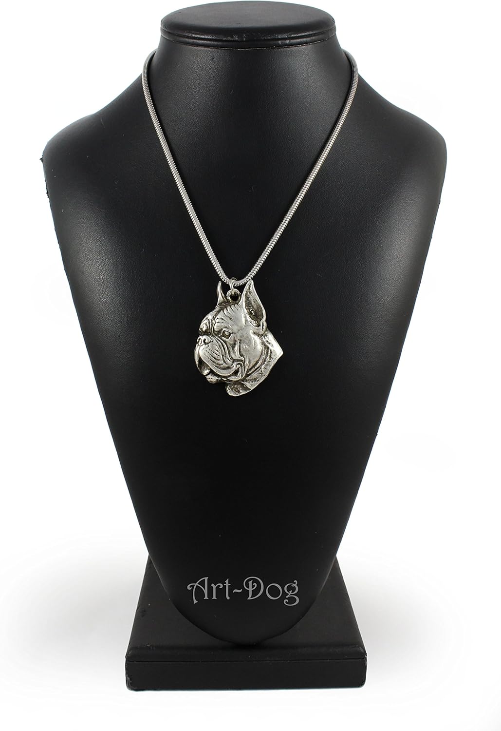 Art-Dog Collection Dog Pendant on Silver Thread - Handmade Dog Necklace with ZnAl Base and Silver Coating – Silver Dog Necklaces for Men and Women – Dog Breeds Jewelry – Boxer cropped II