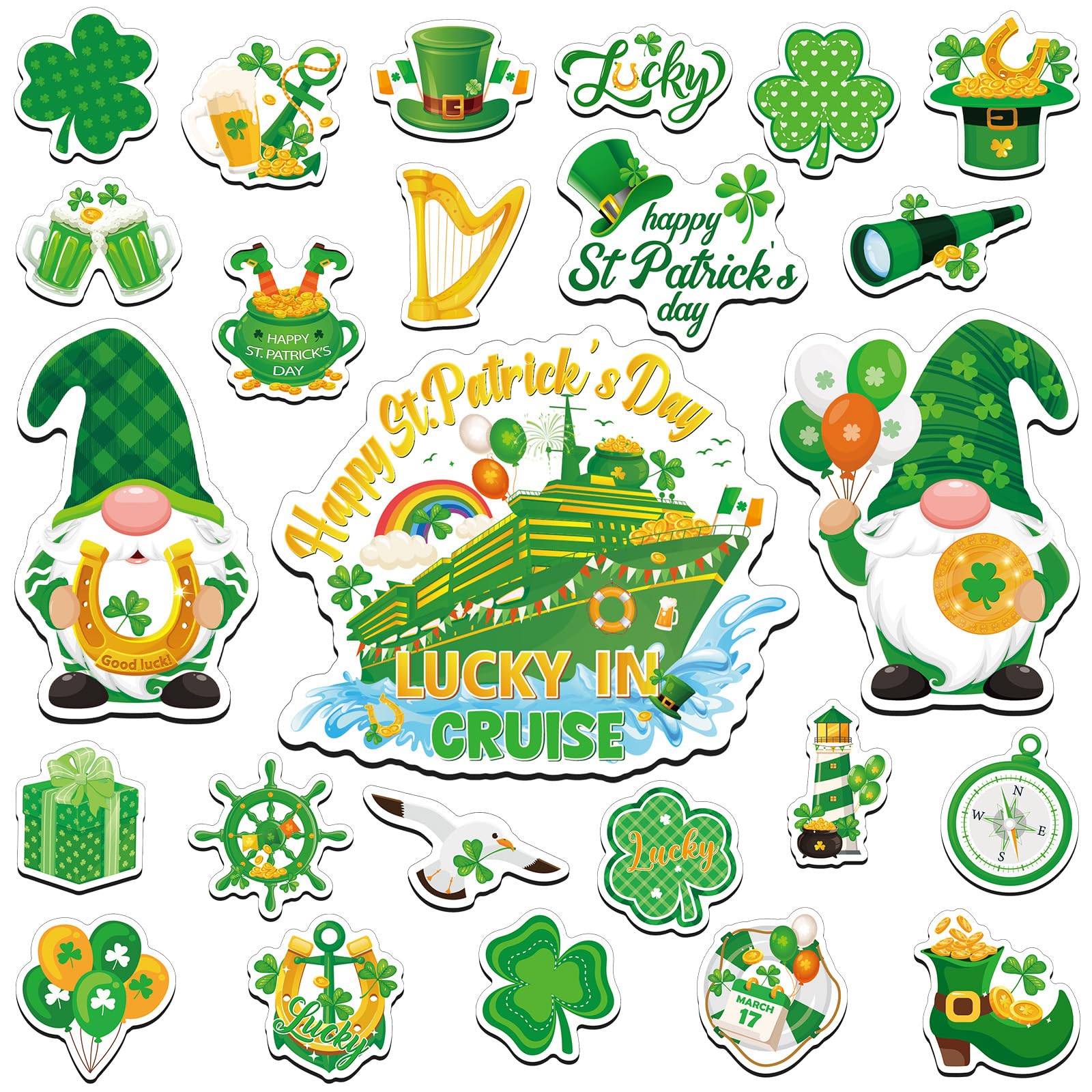 25PCS St. Patrick's Day Cruise Door Magnets Decorations, Waterproof St. Patrick's Day Refrigerator Magnets Lucky Irish Shamrock Magnet Stickers for Saint Patrick Irish Party Decor Supplies