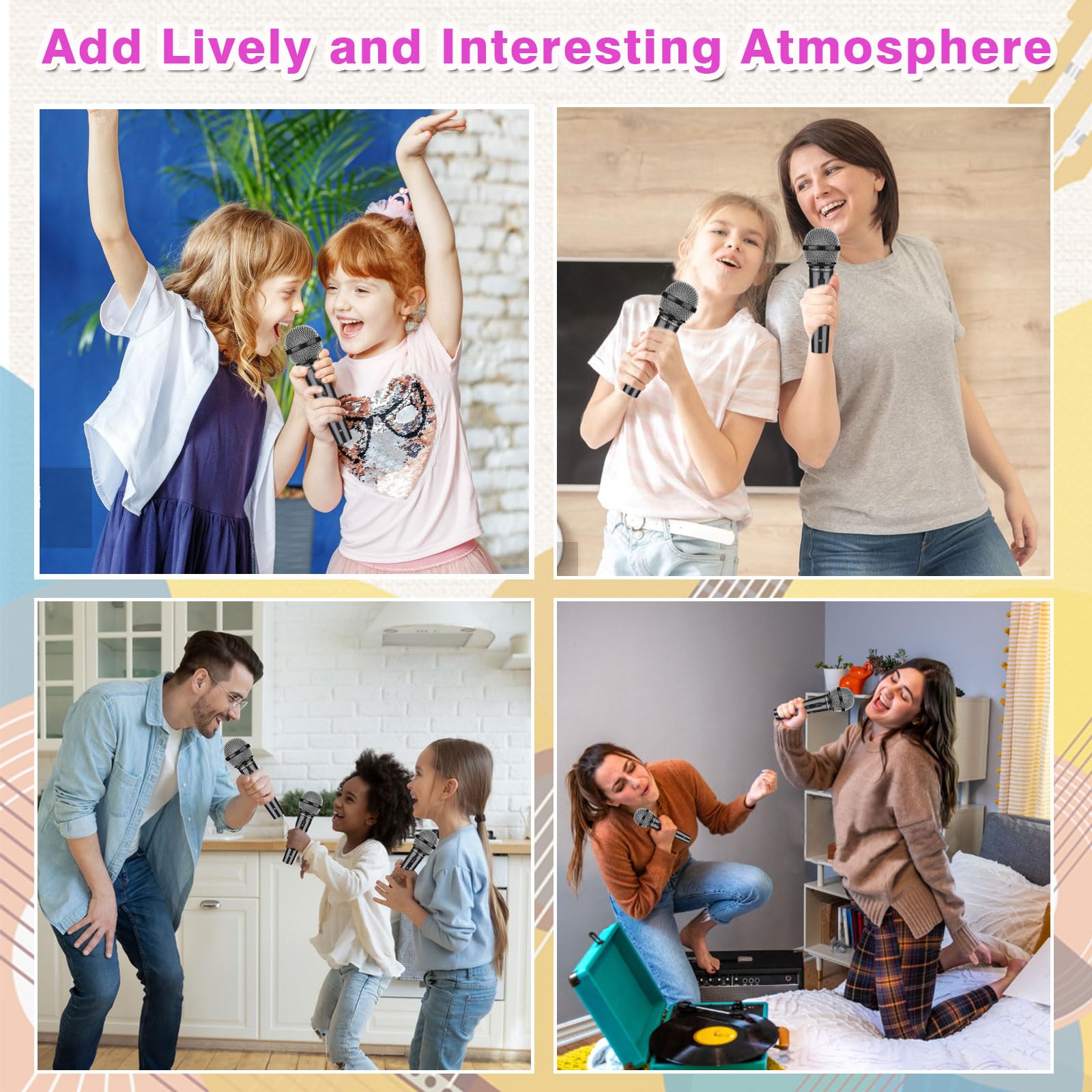 Microfono Giocattolo, Microfoni Finto Nero, Interessante Microfono Simulato, Microfoni Giocattoli per Bambini Adulti Palcoscenico Divertente Fotografia Feste Accessori (Nero-2pcs)