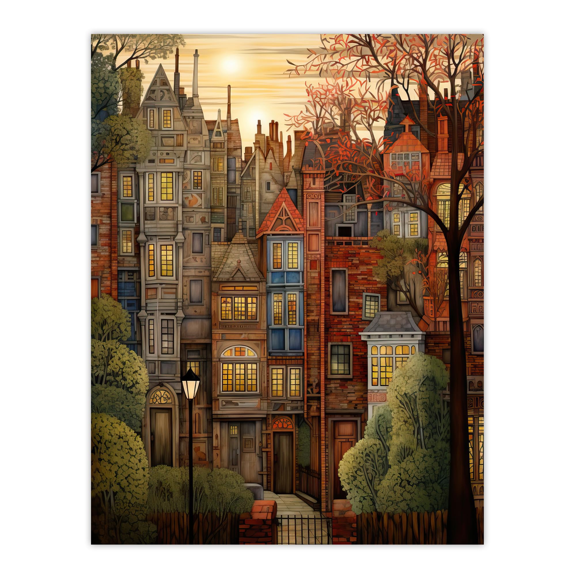 Artery8 Sunset Geometric Soft Cityscape In Autumn Architecture Large Wall Art Poster Print Thick Paper 18X24 Inch