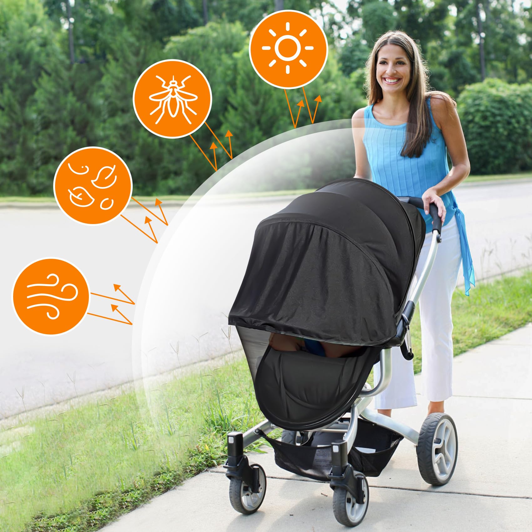 Universal Insektenschutz Kinderwagen,2-in-1 Sonnensegel für Kinderwagen & Buggy mit UV Schutz 50+ Sonnenschutz für Kinderwage, Feinmaschig Moskitonetz idealer Schutz vor Wespen und Stechmücken Baby