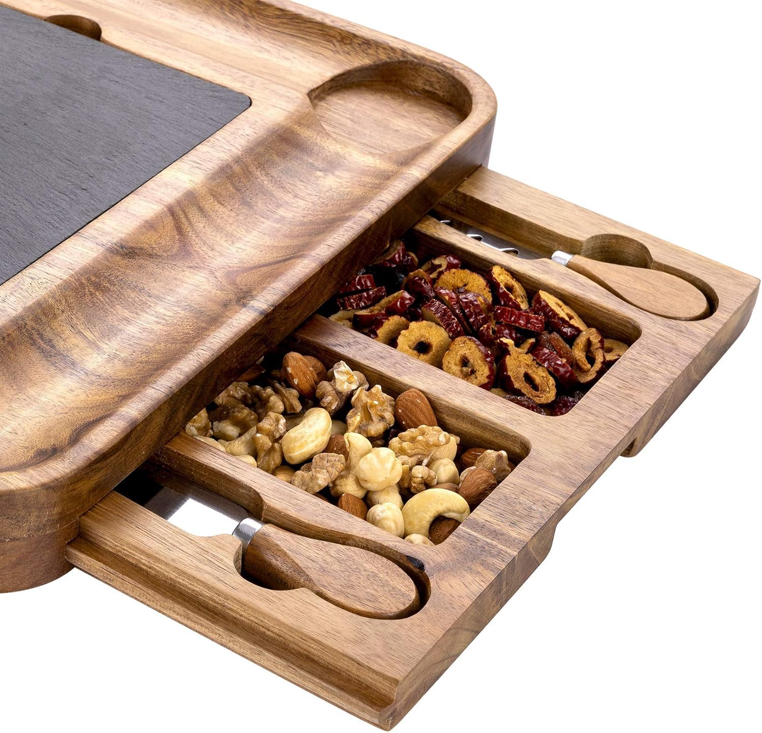 Acacia Slide-Out Drawer Cheese & Charcuterie Board with Knife Set - Cheese Platter, Housewarming & Wedding Gift 4