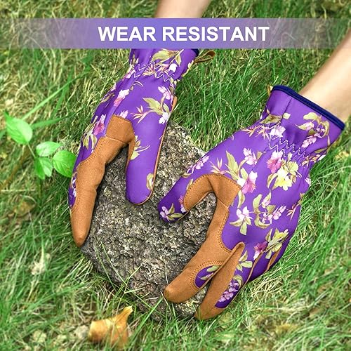 Miniatura 73 de Guantes de jardinería para mujeres, guantes de cuero para trabajo en jardín, a prueba de espinas, sin perforación, para cavar, plantar y podar Azul