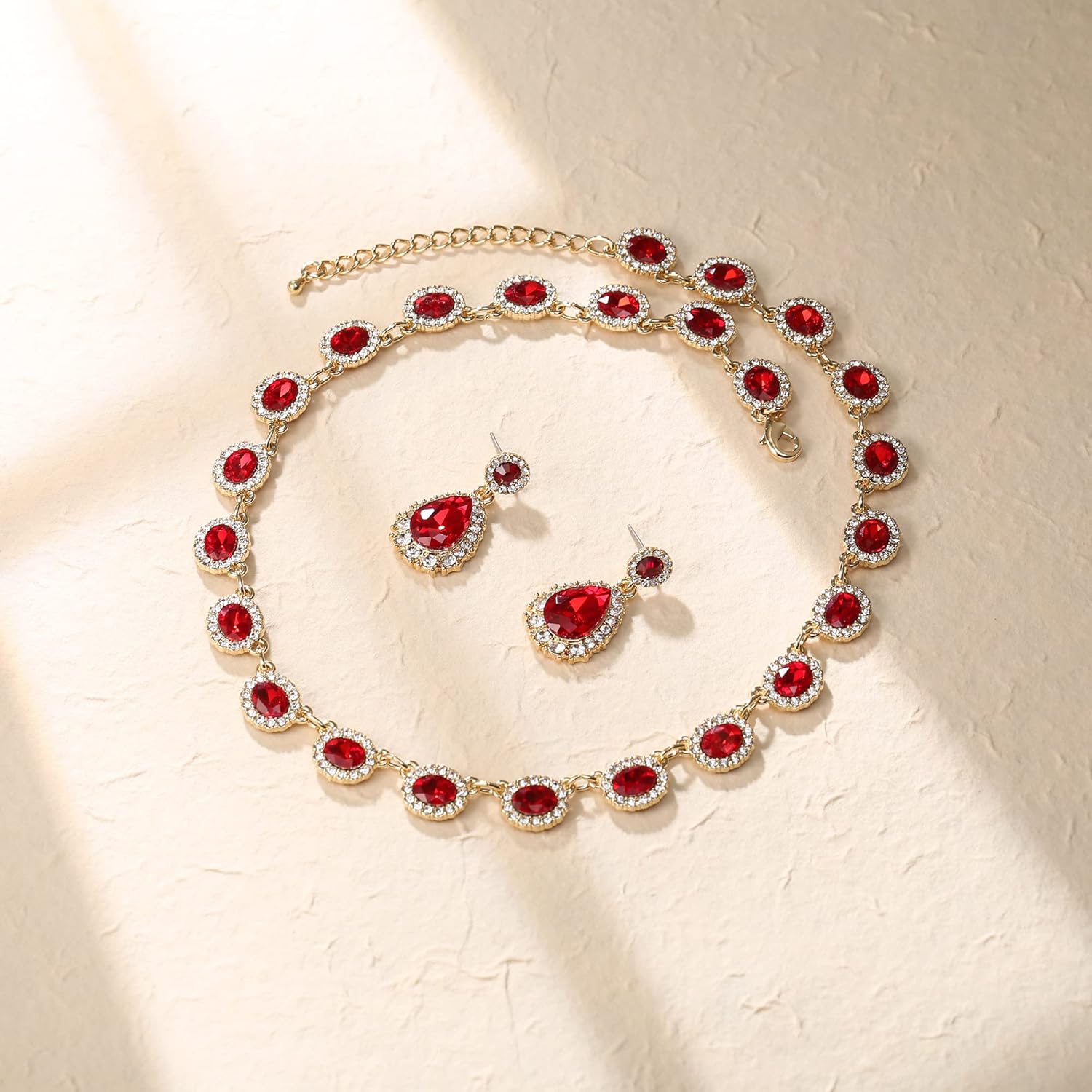 Crysdue Bridal Wedding Jewelry for Women Oval Teardrop Rhinestone Crystal Collar Necklace Pierced Dangle Earrings Set for Prom Party - Image 4