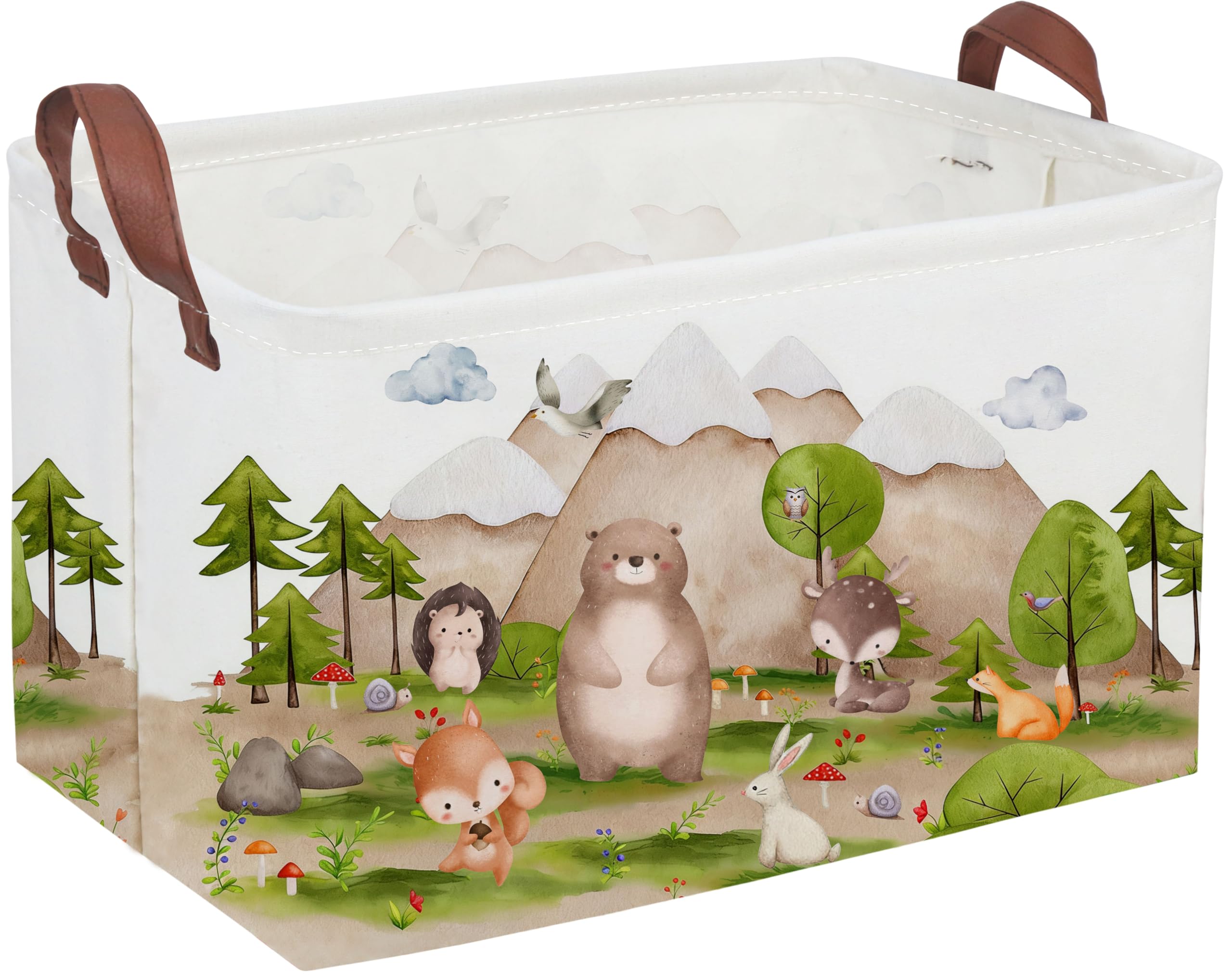 Sanjiaofeng Rectangular Forest Animals Kids Laundry Basket Animal Hamper for Nursery Waterproof folding Kids Storage Basket Woodland Animals Room Decor Books Box Gift Baskets(Mountain animal)