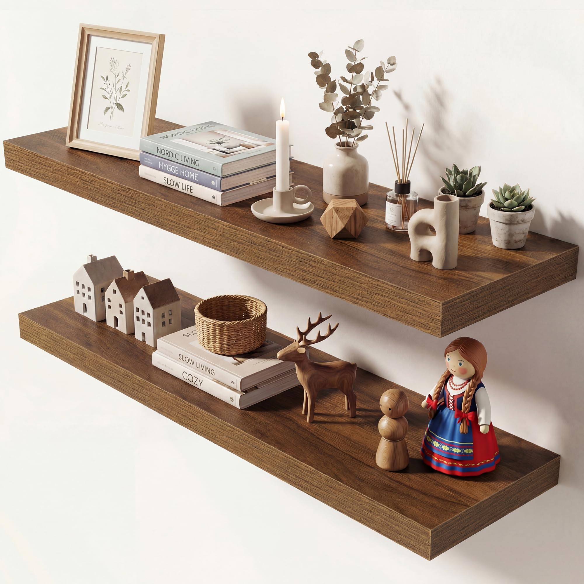 Dreamland 36 Inches Floating Shelves for Wall, 9.3" Deep Long Floating Shelves Set of 2, Large Display &amp; Storage Shelf, Wall Shelf for Bathroom Bedroom Living Room Kitchen Office, Walnut