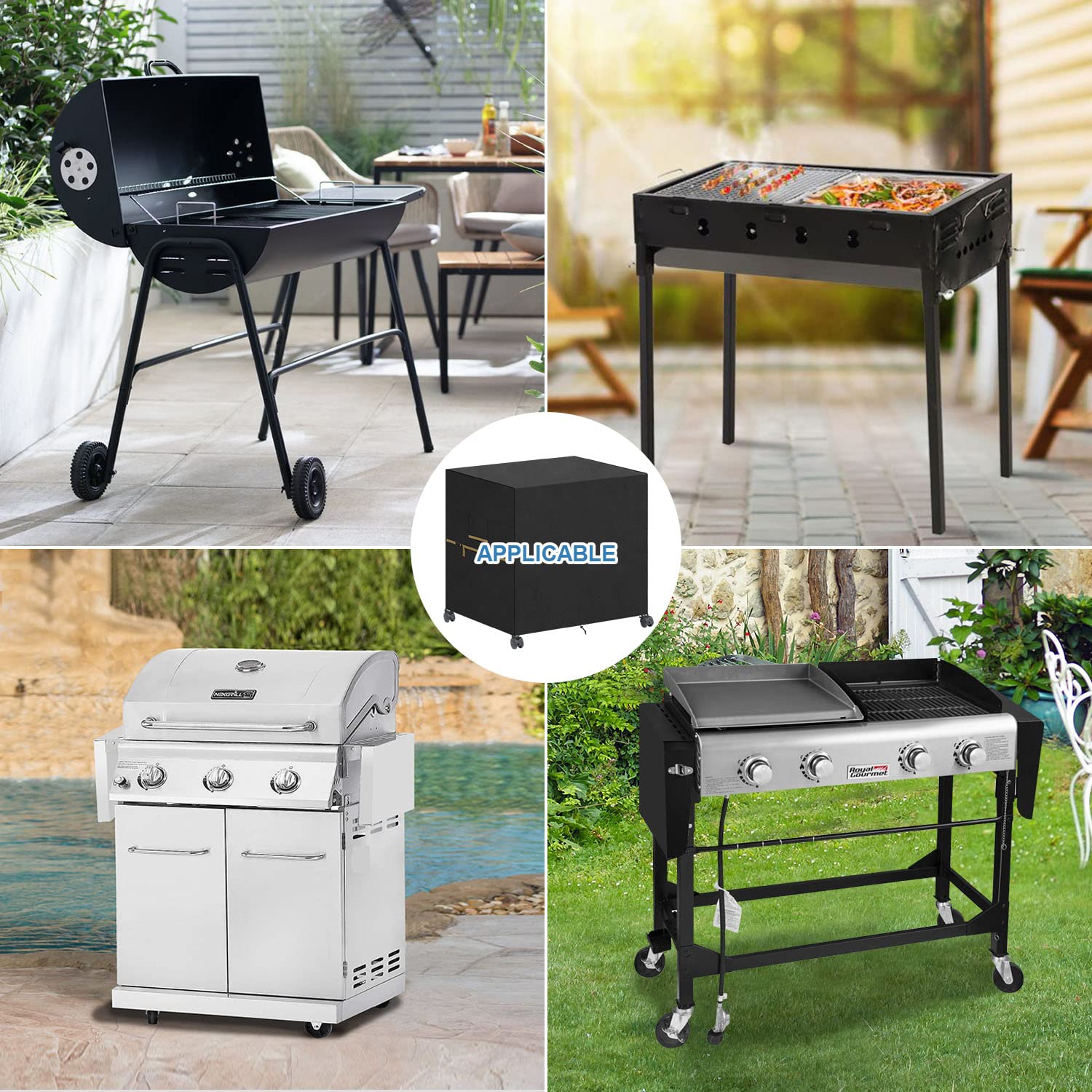 VANSHEIM Cubierta para Barbacoa Cubierta de Barbacoa Exterior Funda Barbacoa Impermeable,Anti-UV Tela Oxford para Weber,Char-Broil Barbacoa 90x65x90cm — view 3