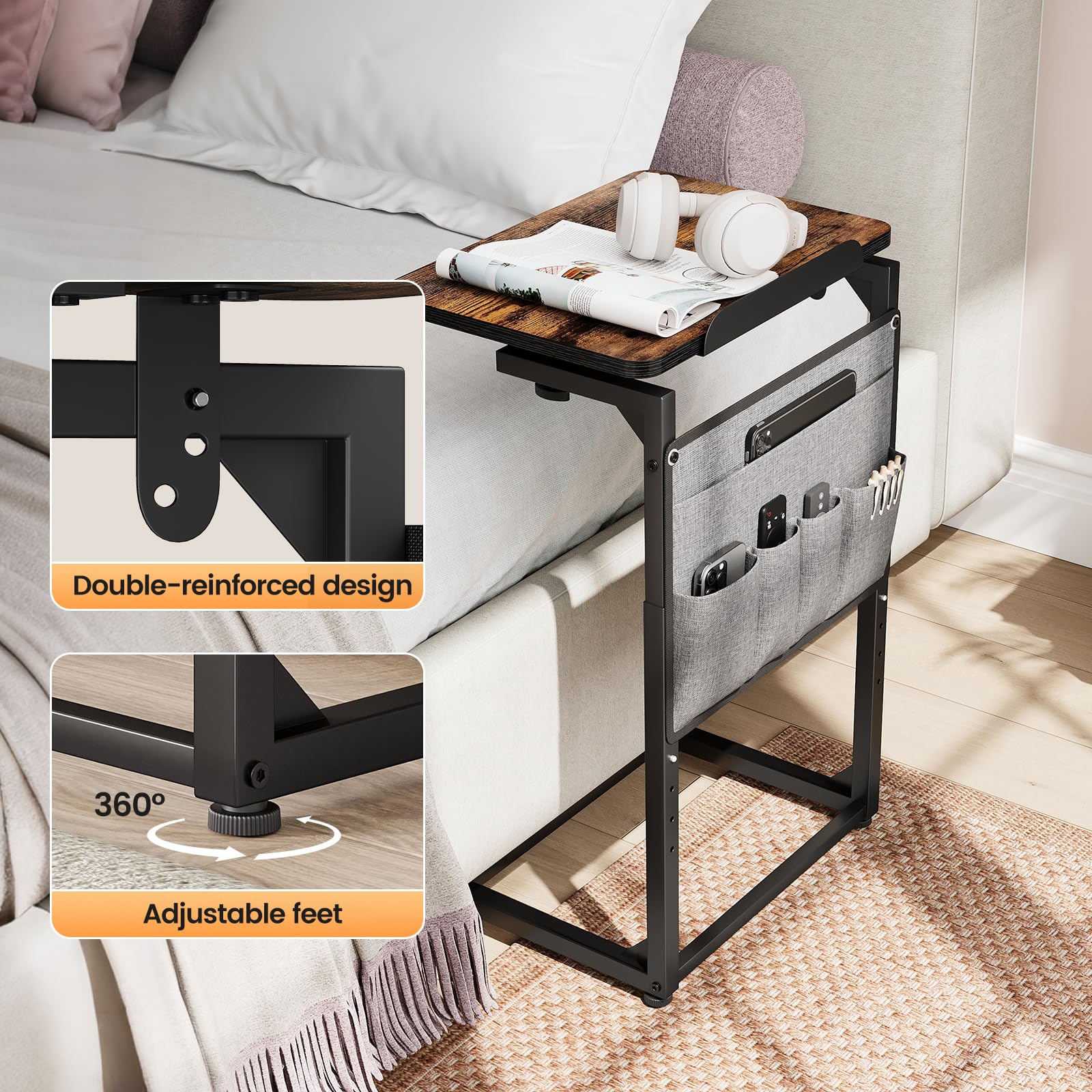 ELYKEN Table d'Appoint Bout de Canapé Plateau Inclinable à 90° Lot de 1