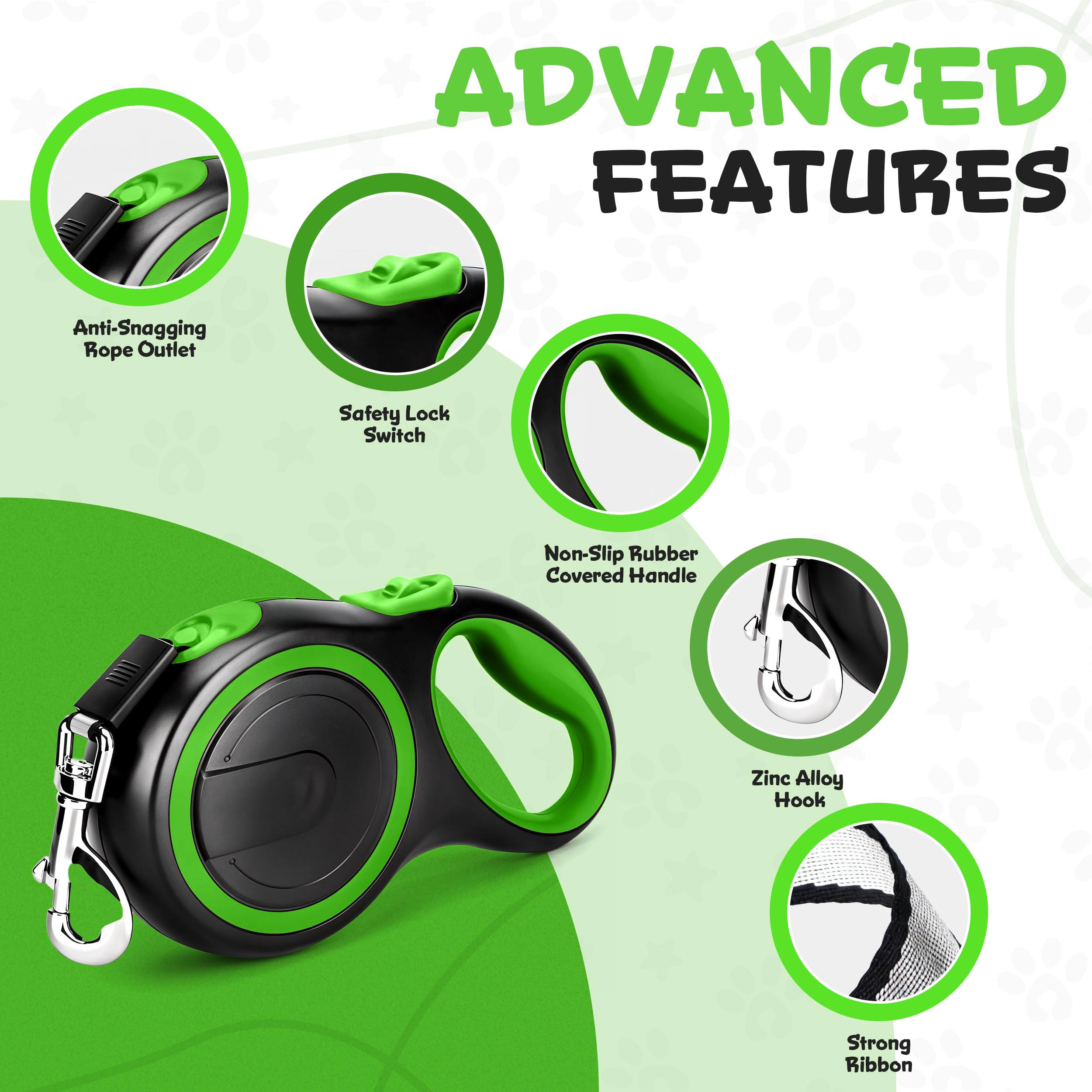 Retractable & Extendable Dog Lead/Leash, 8m Extra Long for Medium to Large Breeds Up to 110 lbs (50 kg) (Green) - Image 3