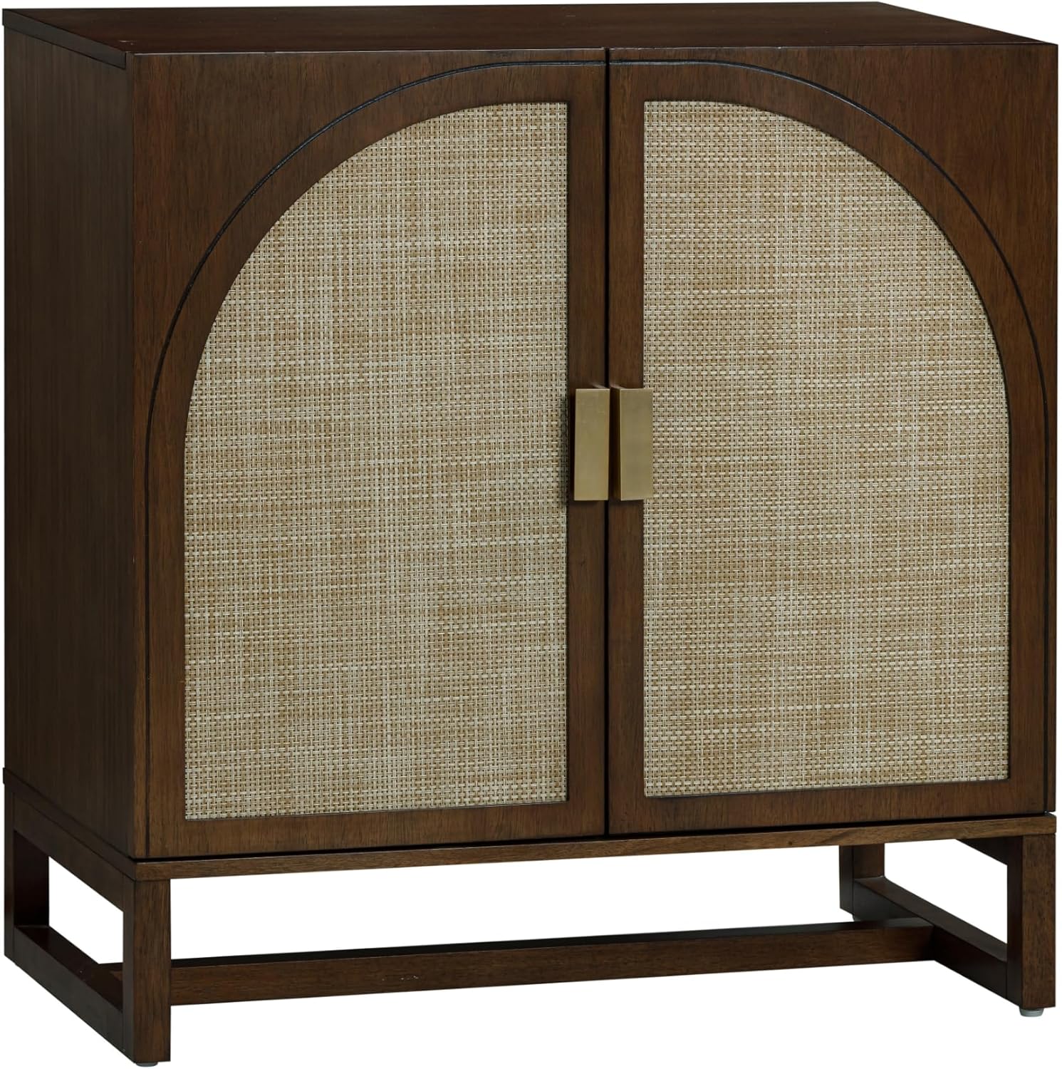 Nathan James Paxton Boho Wood Storage Cabinet with Doors, Small Storage Cabinet for Living Room or Kitchen with Rattan Door Details, Dark Walnut