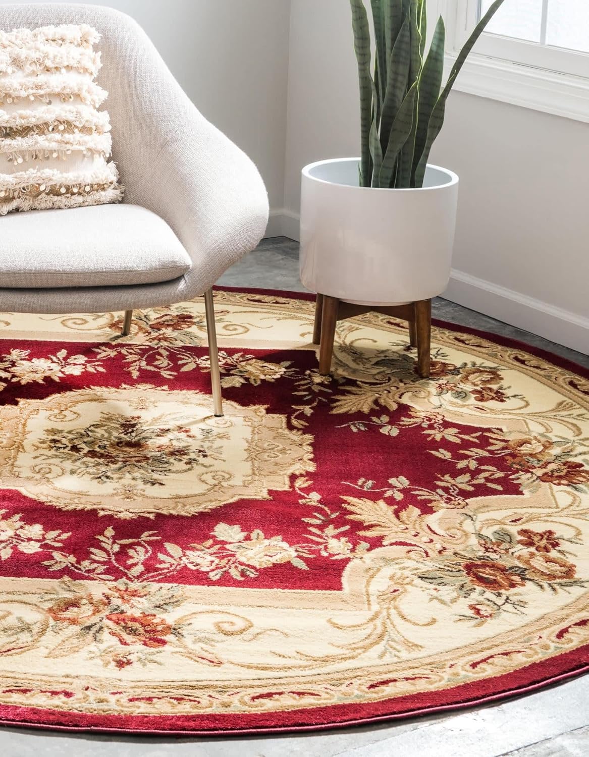 Unique Loom Versailles Collection Area Rug - Henry (3' 1" Round Red/Brown)