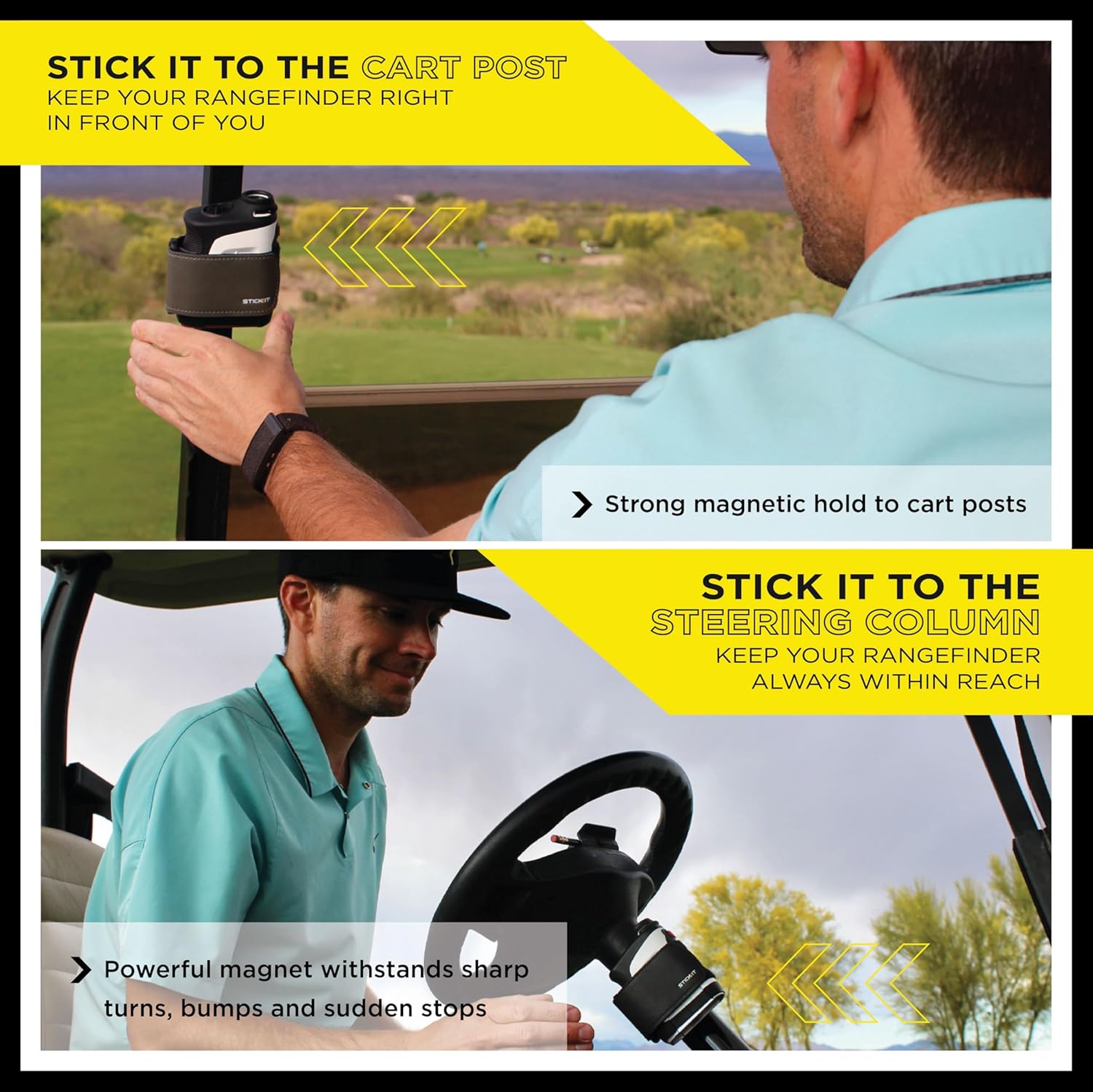 STICKIT Magnetic Rangefinder Strap | Strong Magnet Securely Holds to Golf Carts and Golf Clubs for Easy Access | Slim, Form Fitting, Size Adjustable