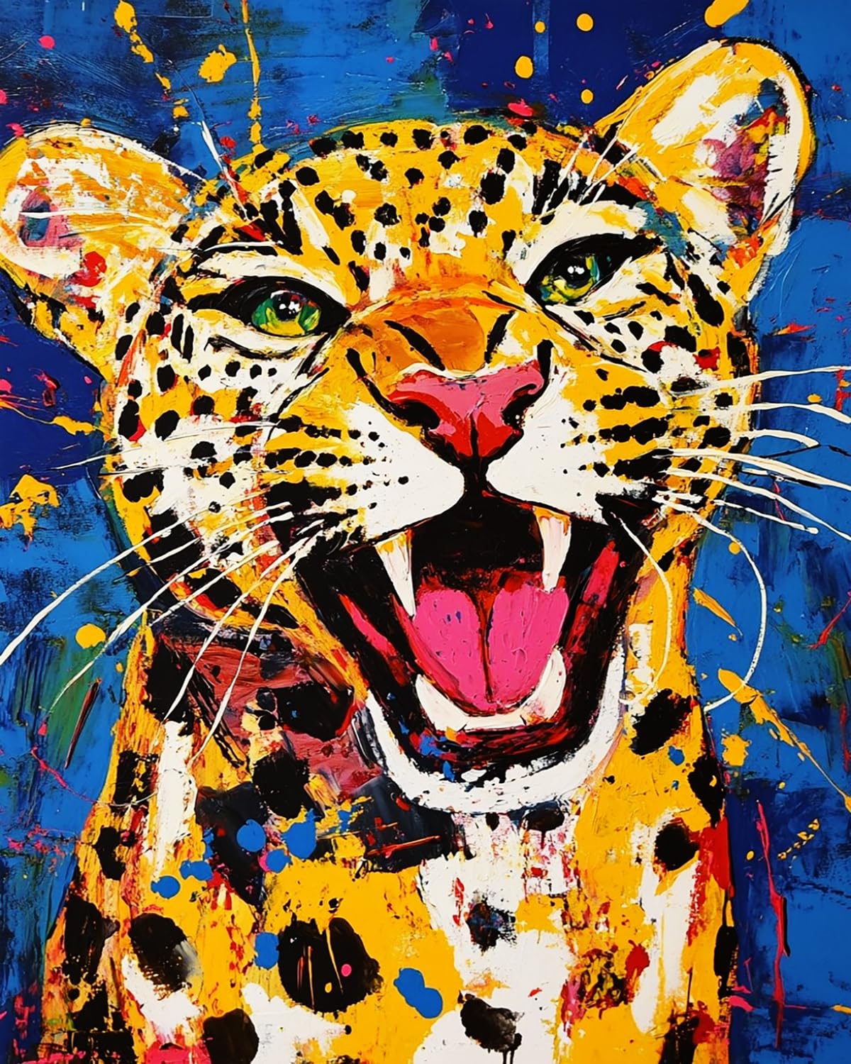 Liubaishi Multicolour Paint By Numbers For Adults, Roaring Spotted Leopard, 40X50 Cm Acrylic Canvas Kit With 3 Brushes