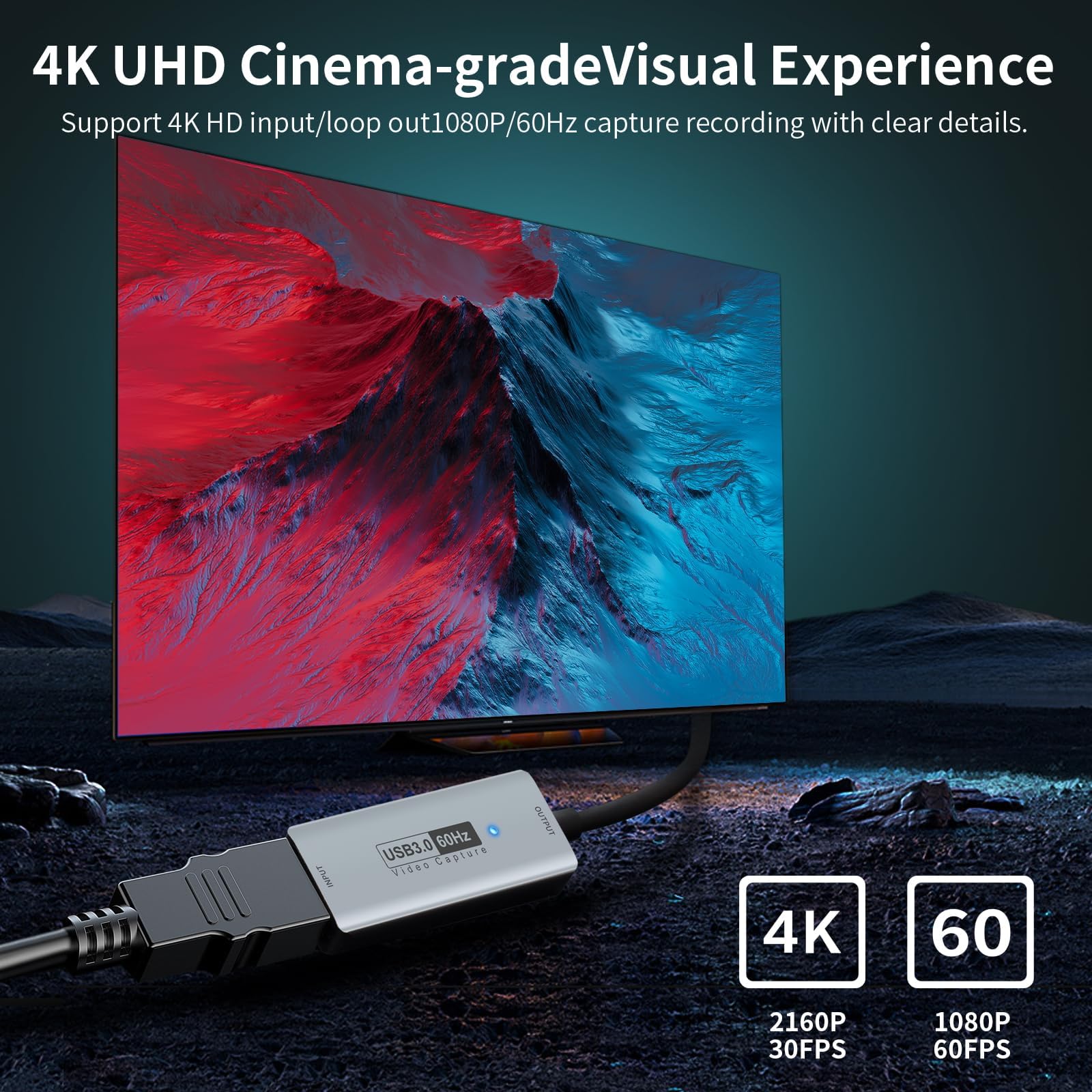 Karta przechwytywania wideo, karta przechwytywania USB 3.0 HDMI na USB C, karta przechwytywania 4K Full 1080P60FPS HD, do systemu Windows Mac OS z regulacją PS4, Switch, Xbox1