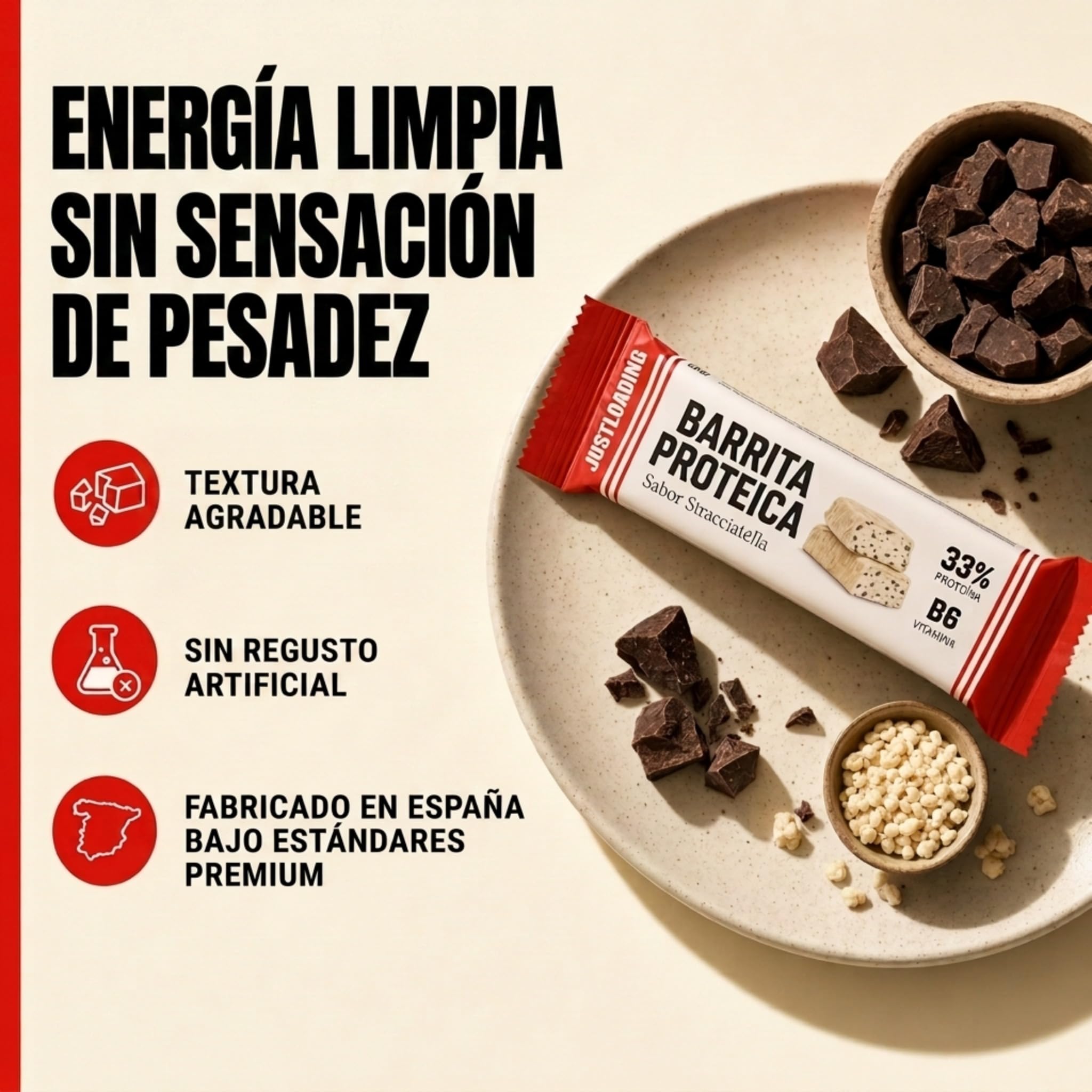 JustLoading Barrita Proteica Stracciatella 30% Proteína (28x35g)