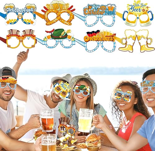 Miniatura 5 de 16 lentes de fiesta de Oktoberfest, accesorios divertidos para cabina de fotos, gafas de papel para el festival de la cerveza bávara, anteojos de