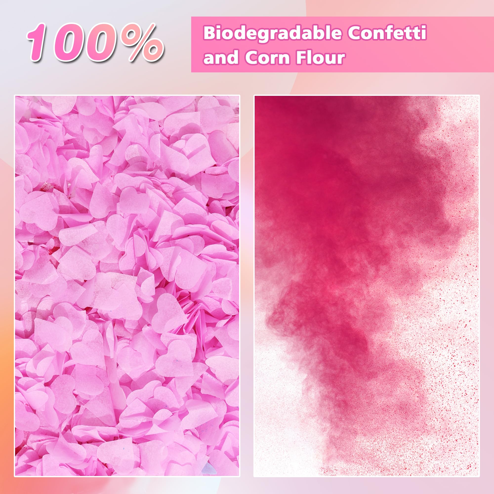 4 Pack Gender Reveal Konfettikanone, biologisch abbaubares rosa Konfetti-Papier mit Maisstärkepulver, luftbetriebene Launches 4,8-7,9 m, Konfetti-Blaster für Mädchen, Geschlecht offenbaren,
