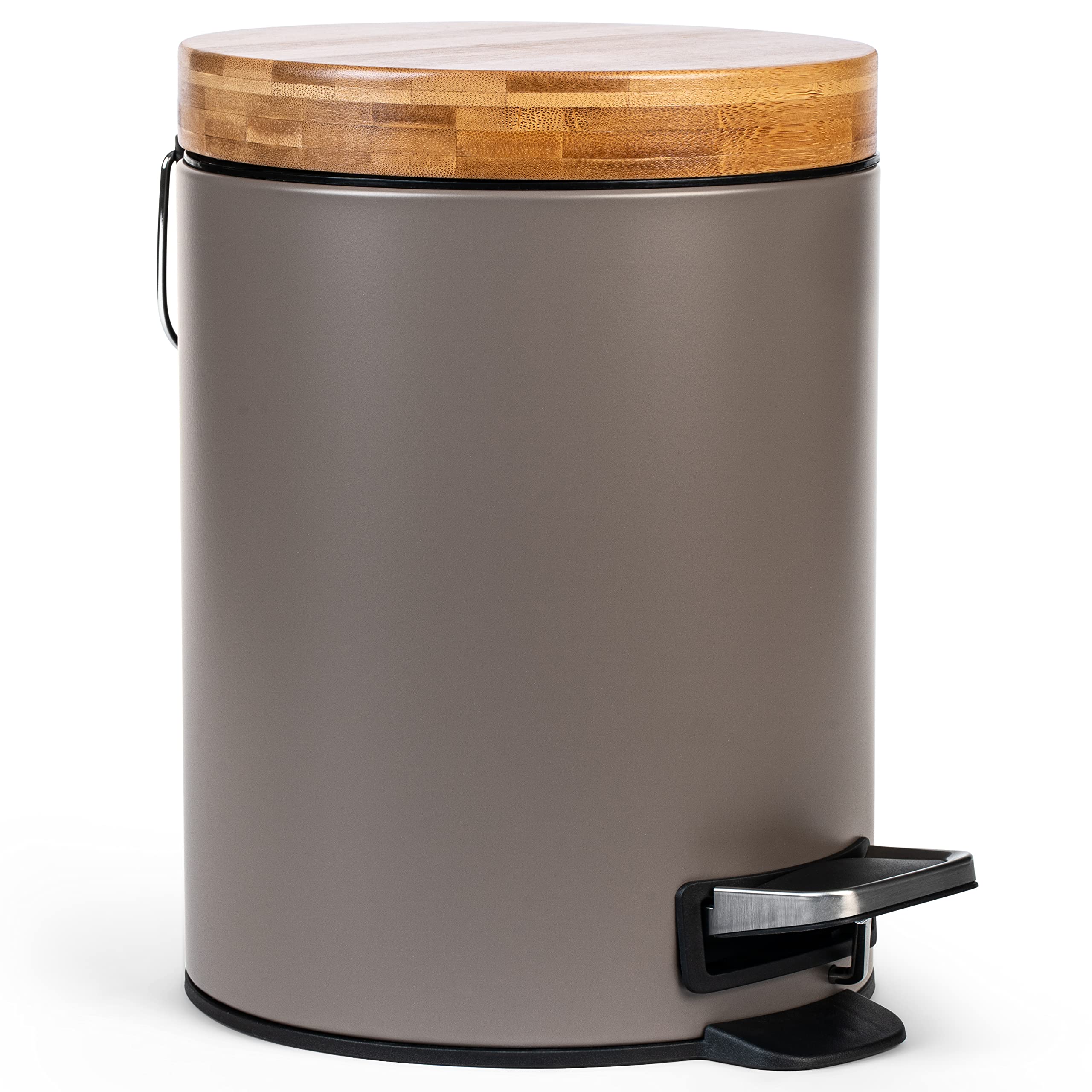 Kazai. 5L Designer Bathroom Bin | Superior Bamboo | Soft Closing | Anti-Finger | Taupe (Dark) โ image 1