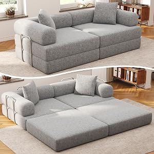 DURASPACE 78" Convertible Sofa Bed, Folding Sleeper Sofa Memory Foam Boneless Loveseat, Modular Sectional Sofa Couch for Living Room(Gray)