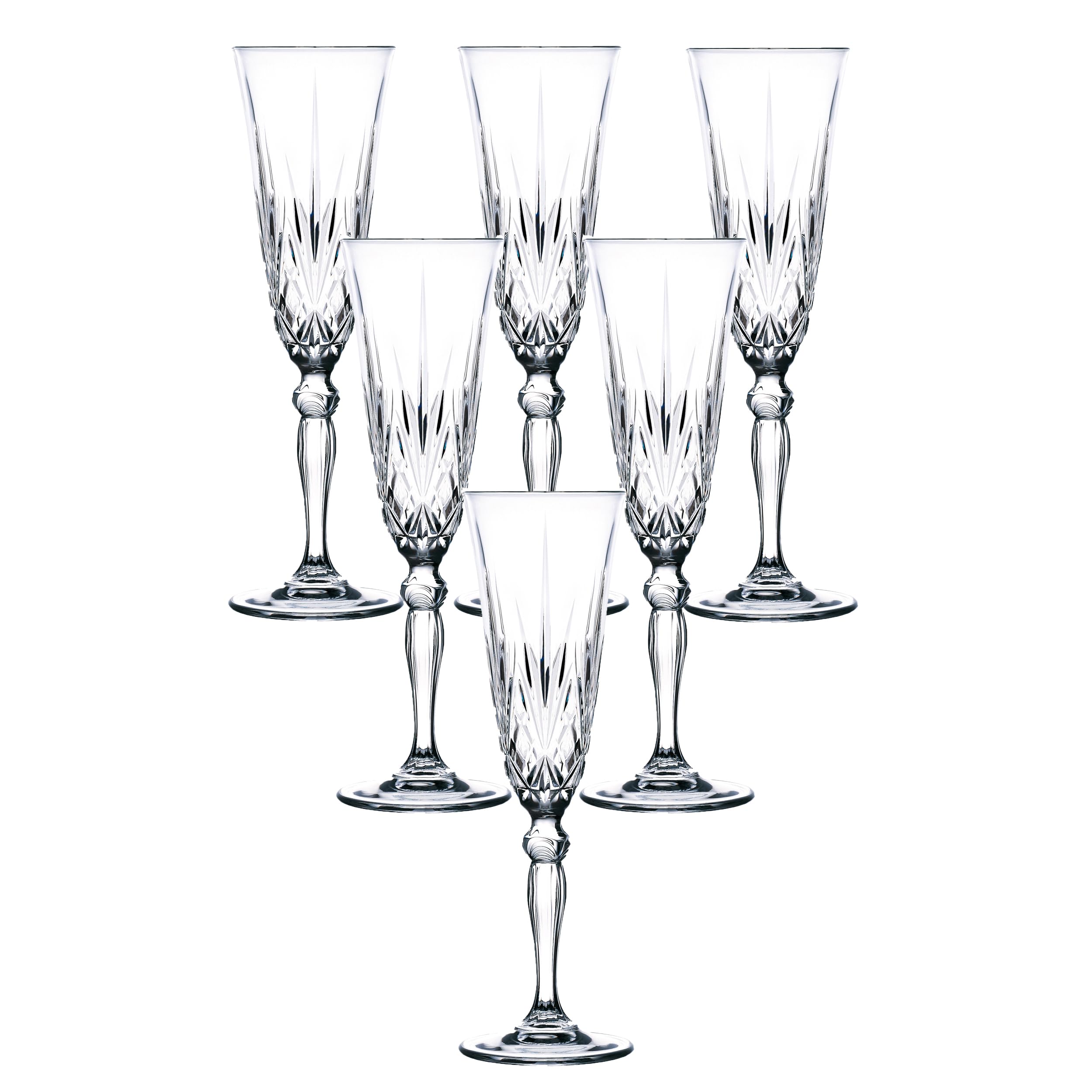 Lorren Home Trends Lorenzo Crystal Melodia Collection Wine Glass Set by RCR, 6 Count (Pack of 1), Flute